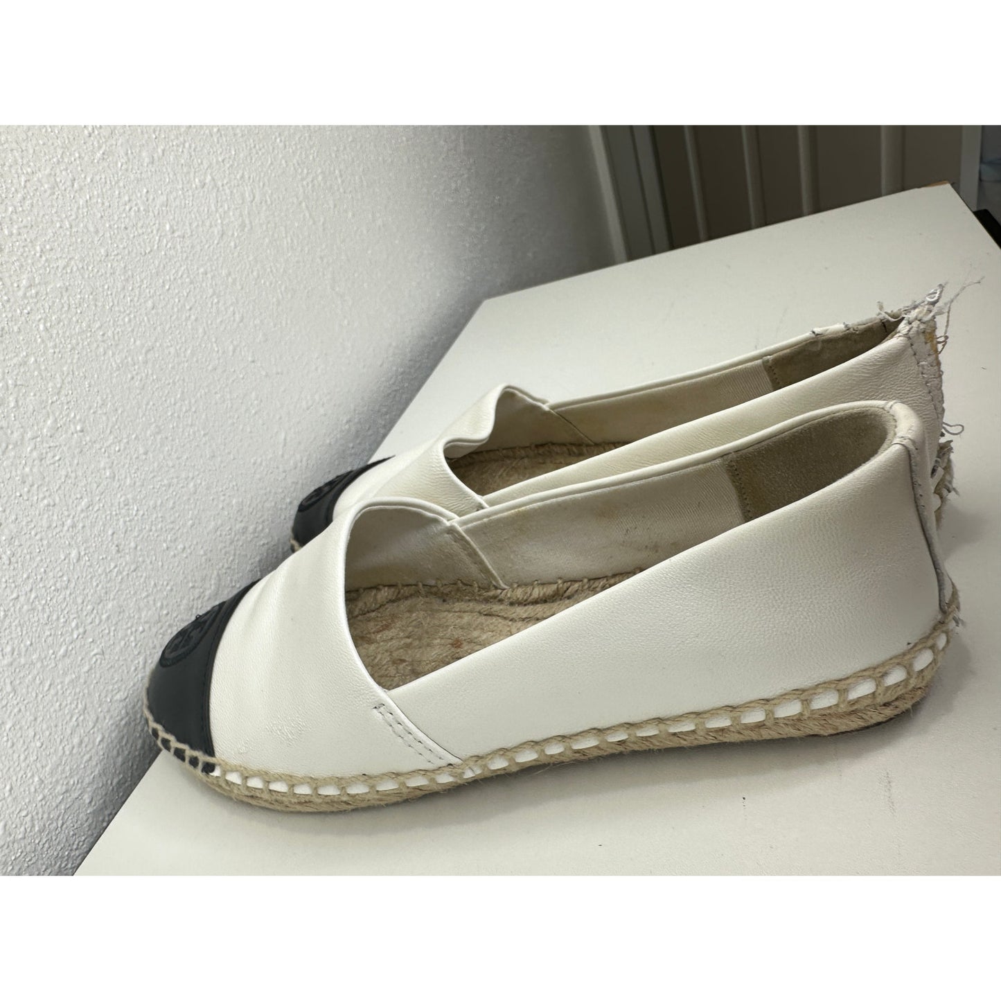 Tory Burch Black & White Colorblock Round Toe Espadrille 5