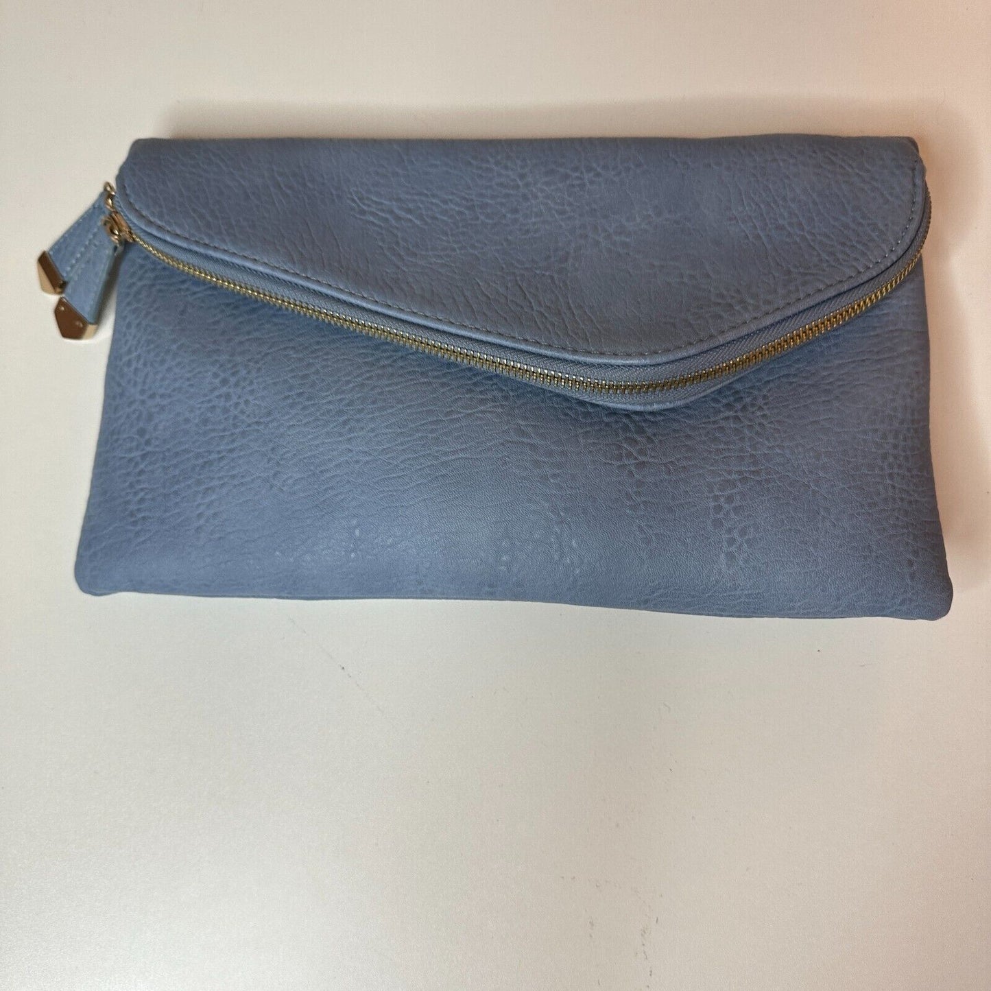 Urban Expressions Stella Dusty Blue Pebble Vegan Striped Interior Leather Clutch