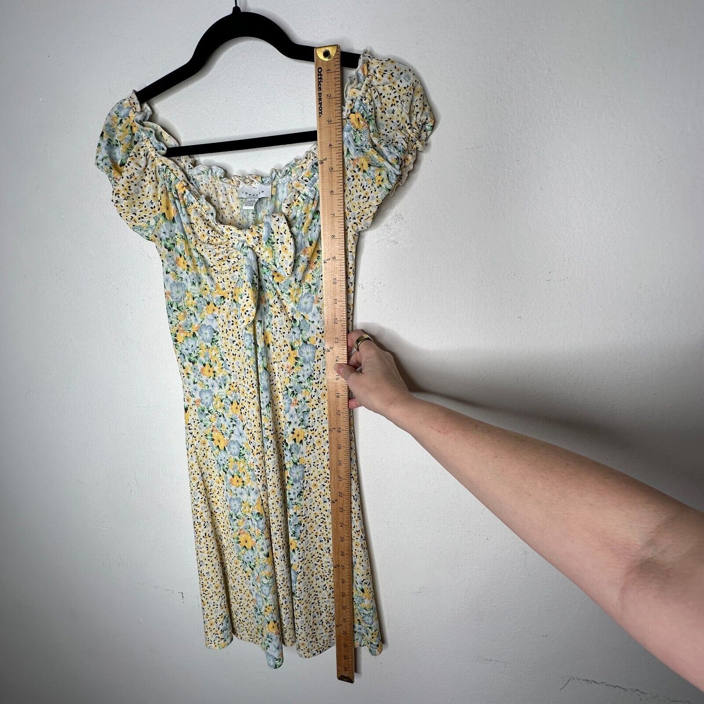 Topshop Cute Yellow Multi Color Ditsy Floral Off Shoulder Mini Puff Sleeve 4
