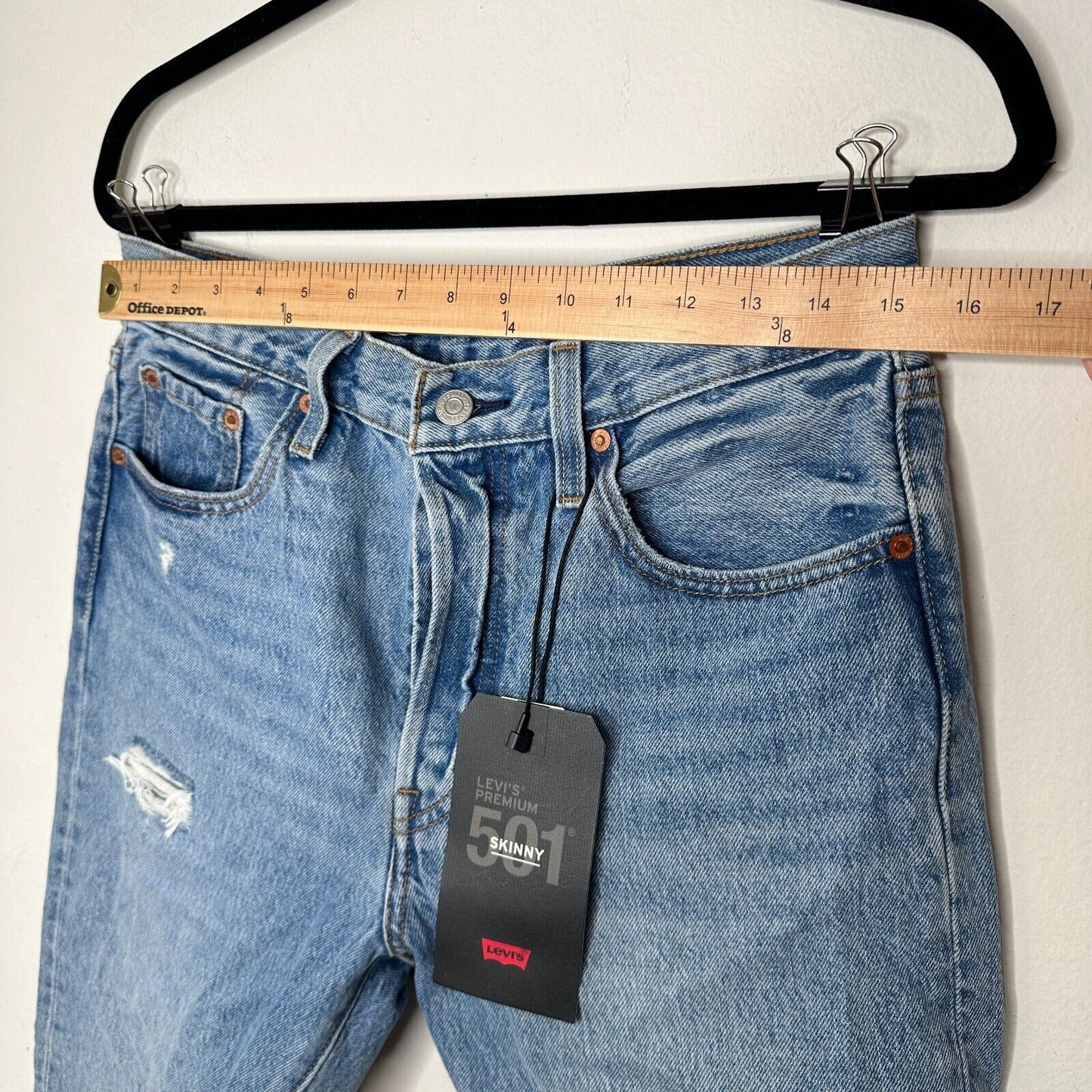 NWT Lee 501 Skinny High Rise Non Stretch Med Wash Distressed Button Fly Jean 29