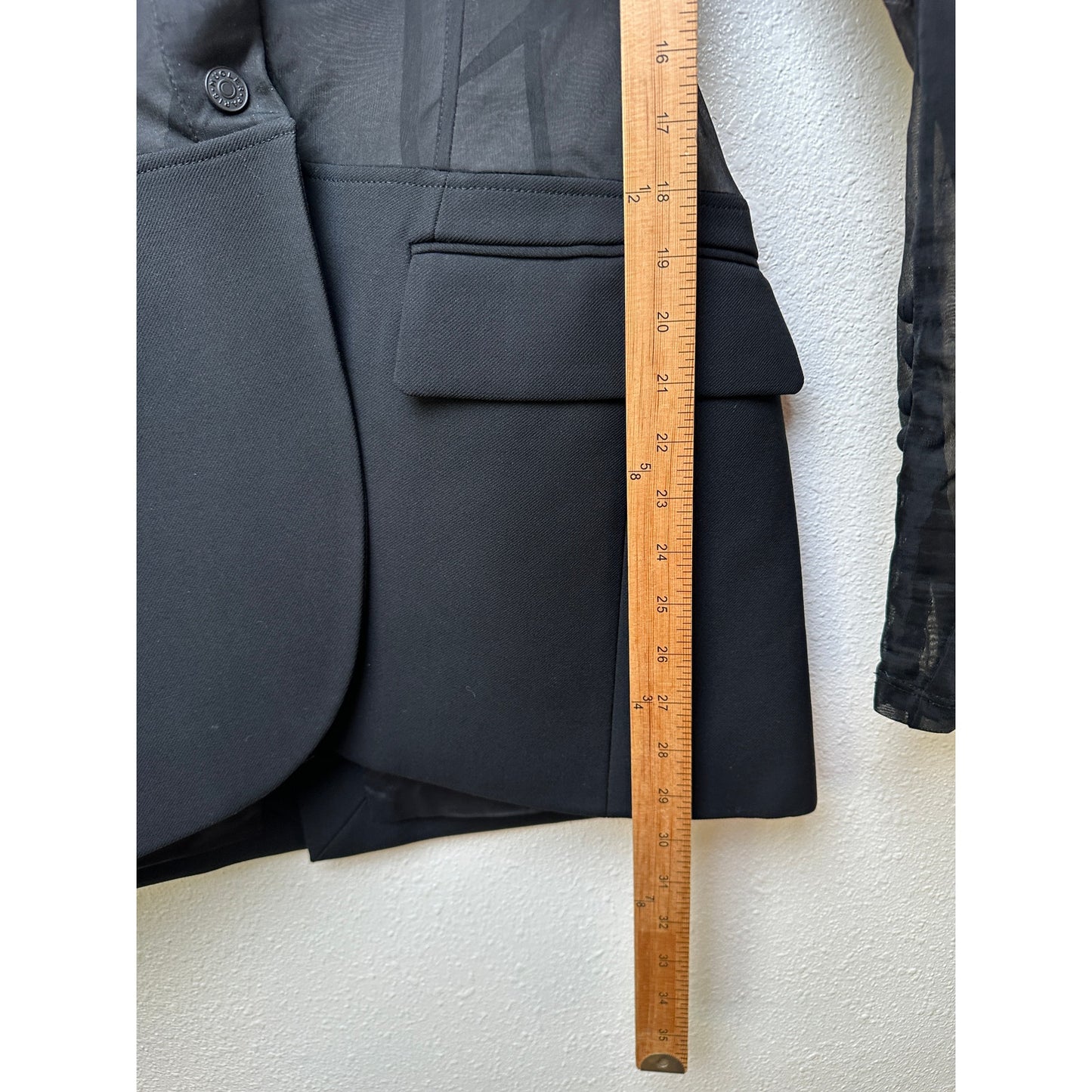 Mugler Black Corseted Blazer Sheer Mesh Sleeves Waist US 8