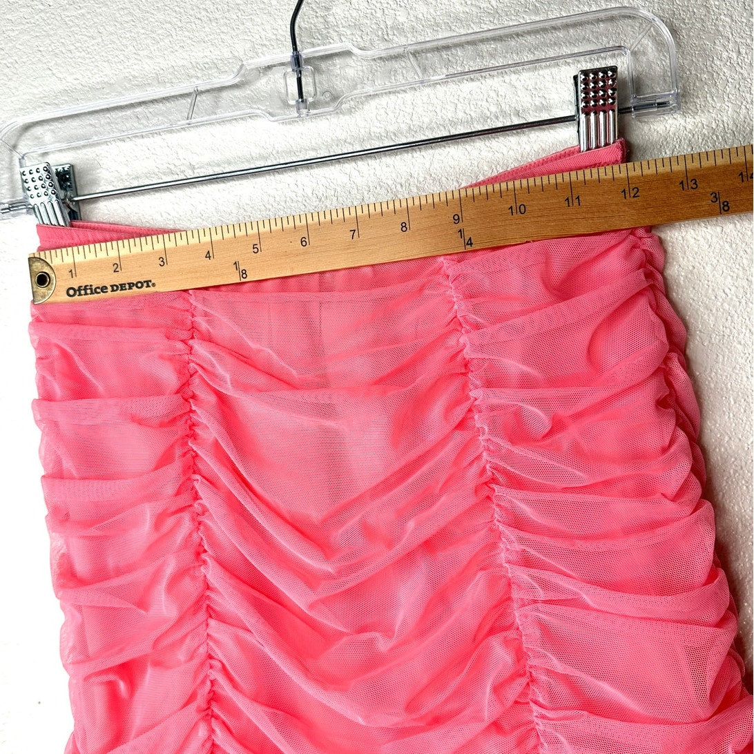 NWT Victorias Secret Pink Mesh Pleated Ruched Ruffle Stretch Mini Skirt 6