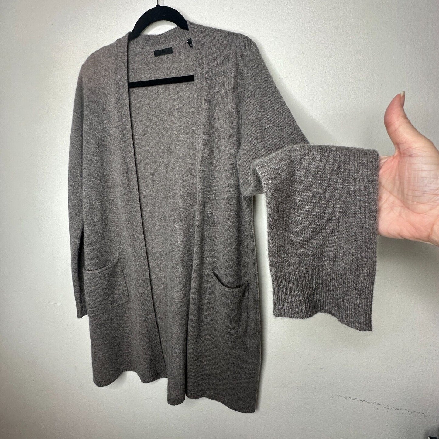 ATM Gray 100% Cashmere Open Front Long Sleeve Patch Pockets Side Slits Med