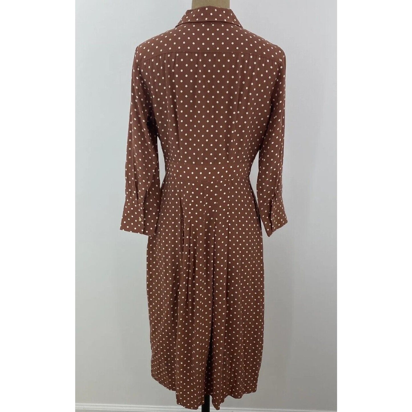 Topshop Brown Cream Polka-Dot 3/4 Sleeve Front Button Pleated Slit Maxi Dress 2