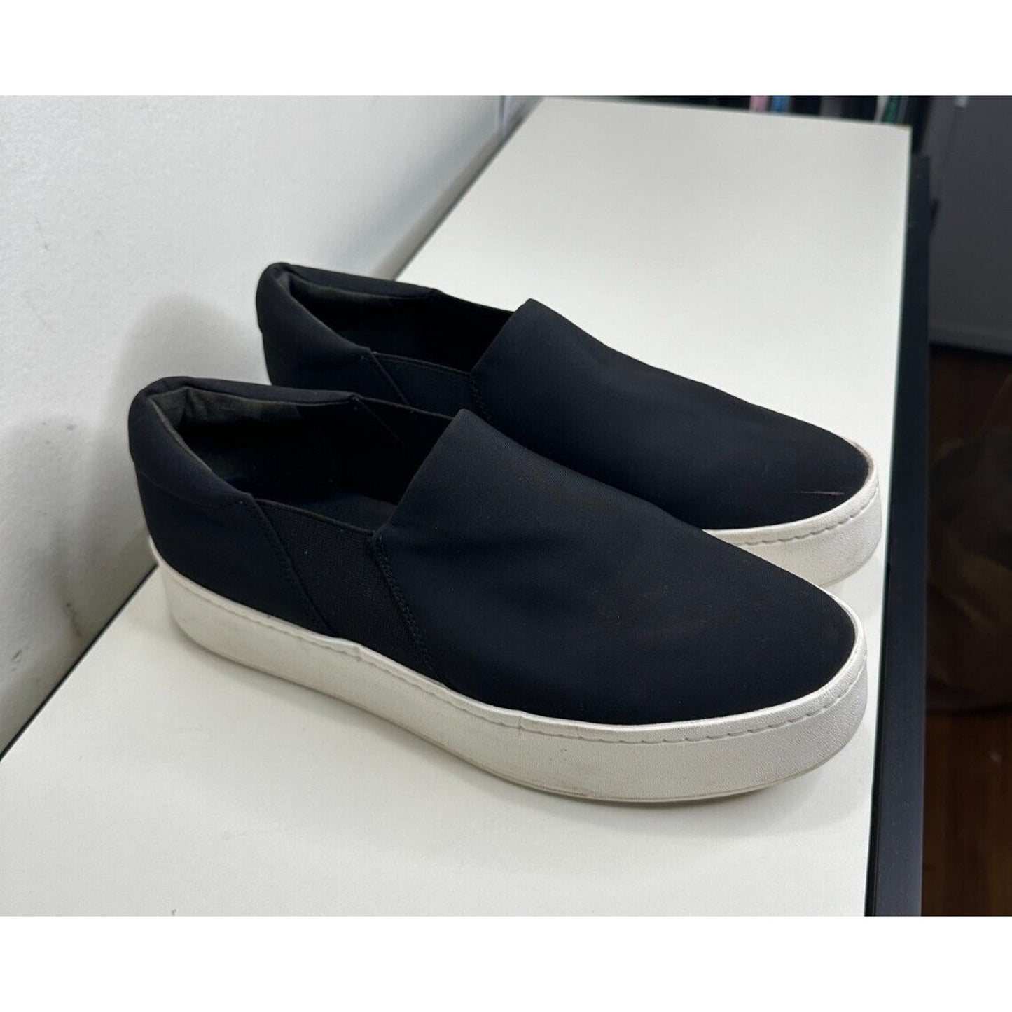 Vince Black Slip On Sneaker Double Thick White Rubber Platform Sole Shoes 9
