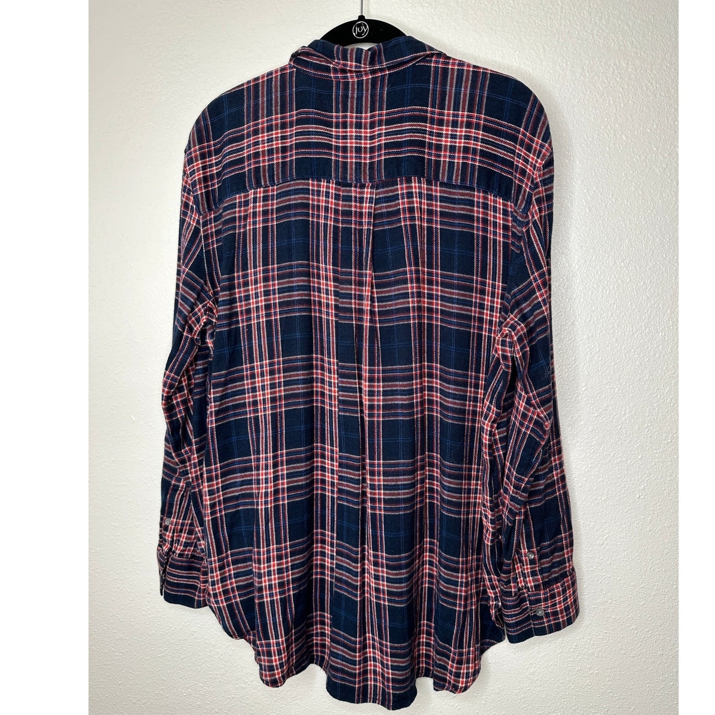 Treasure & Bond Navy Red White Plaid Collared Button Down Boyfriend Shirt L