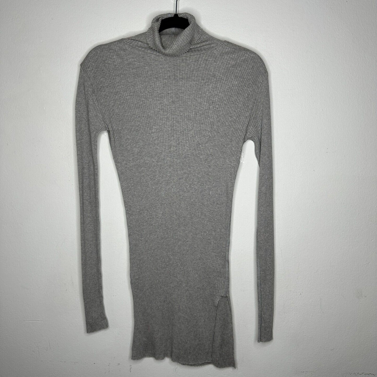 Helmut Lang Gray Turtleneck Long Sleeve Ribbed Knit Mini Dress Longline Top Med