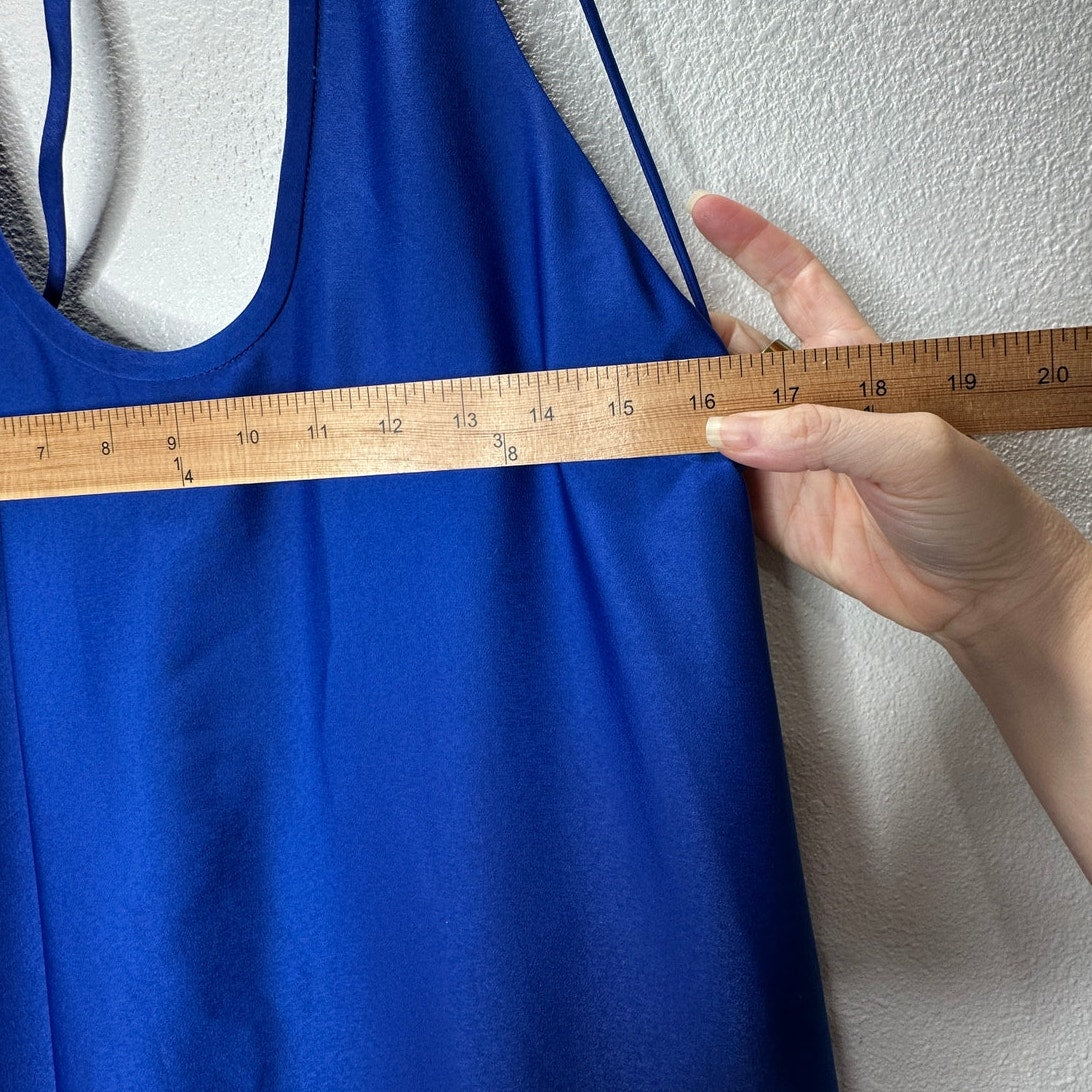 BCBGMAXAZRIA Royal Blue Gia Strappy Sleeveless High Low Midi Dress 4