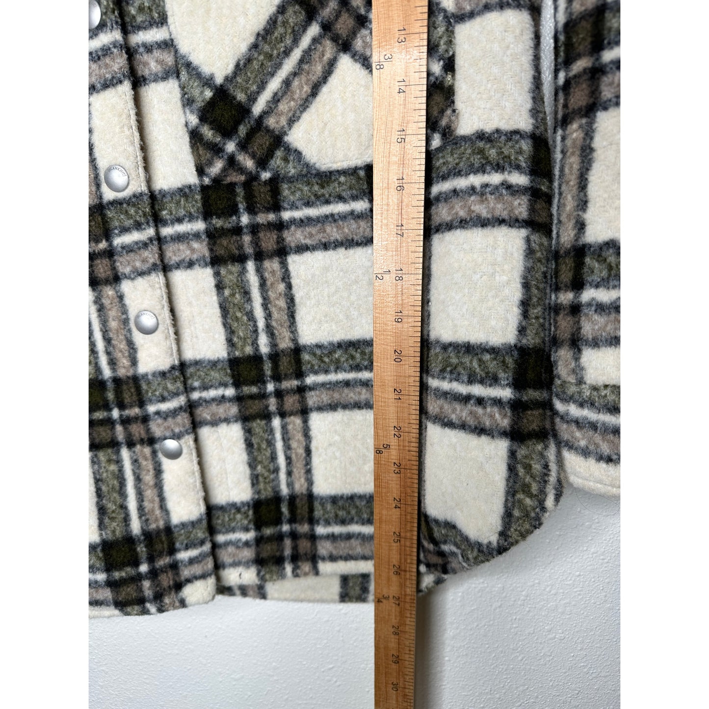 Blank NYC Cream Brown Plaid Snap Button Collared Shacket S