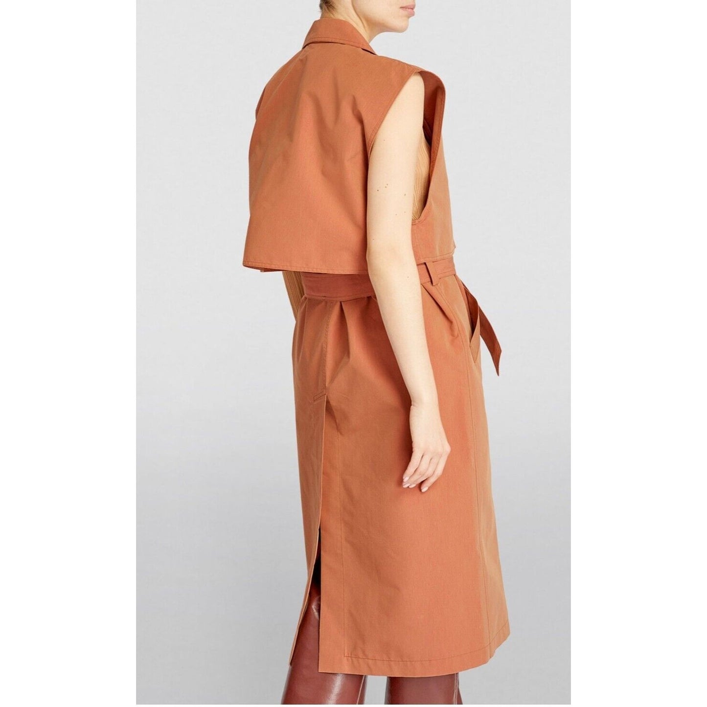 Aeron Delray Dusty Peach Iridescent Sleeveless Button Trench Coat Welt Pockets