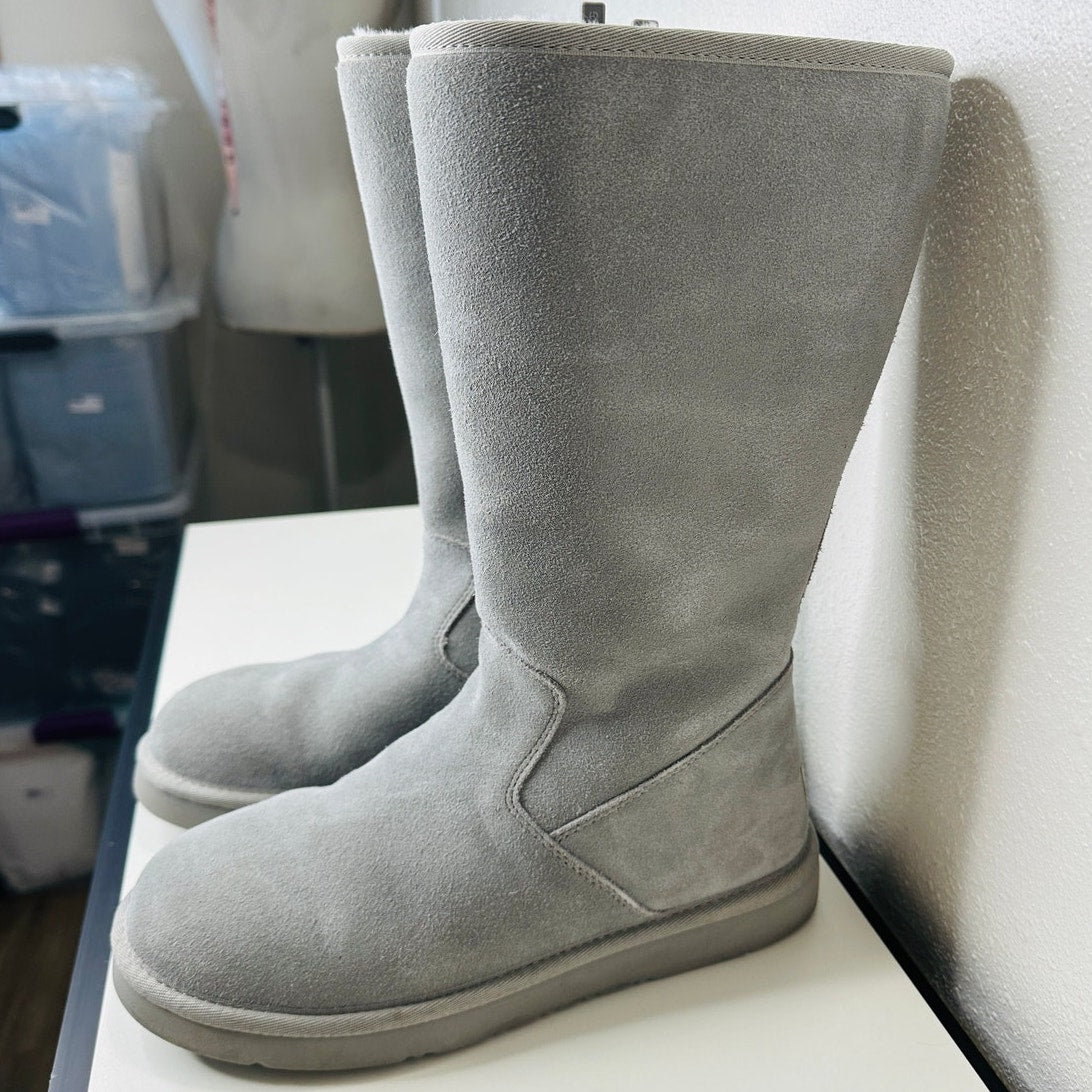 Ugg Blue Gray Alber Flat Heel Shearling Lined Suede Boot Side Zip 8