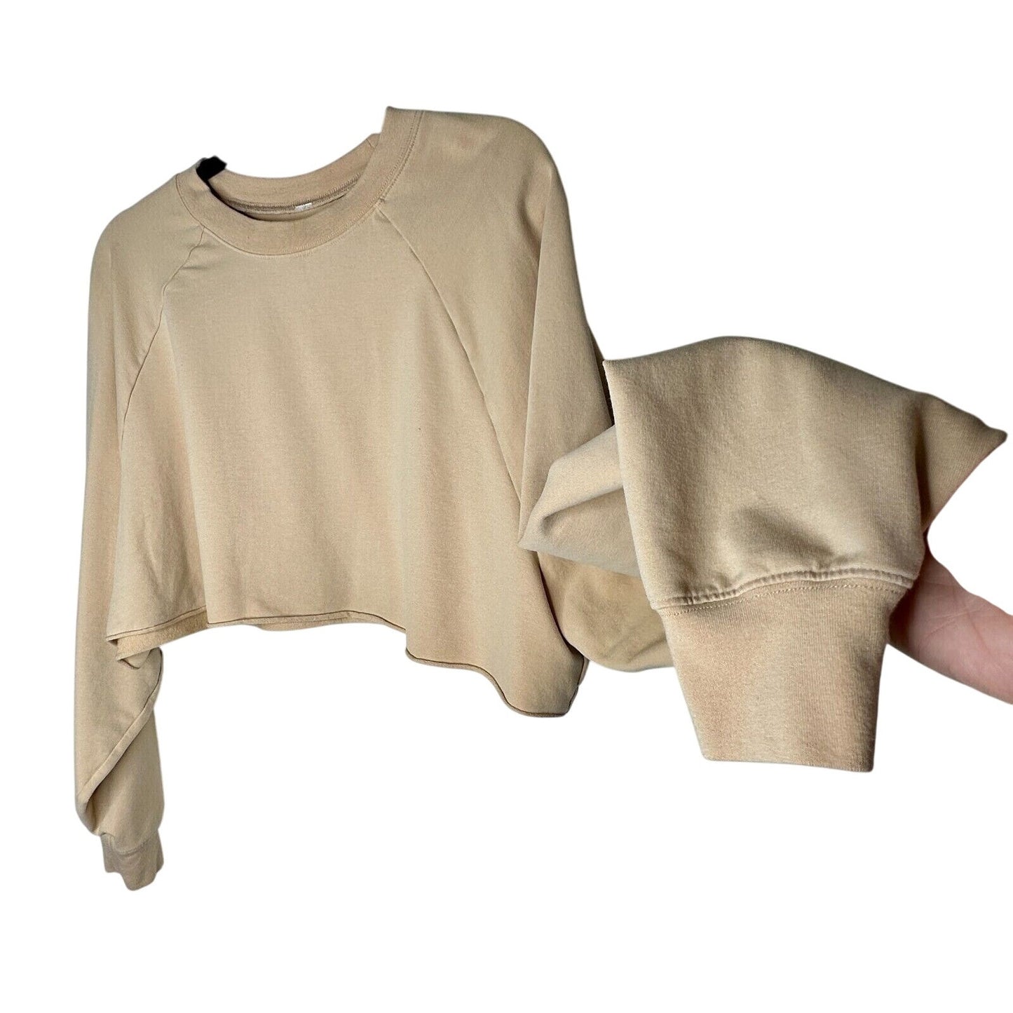 Alo Yoga Tan Go Washed and Worn Long Sleeve Boat Neck Boxy Crop Sweatshirt L