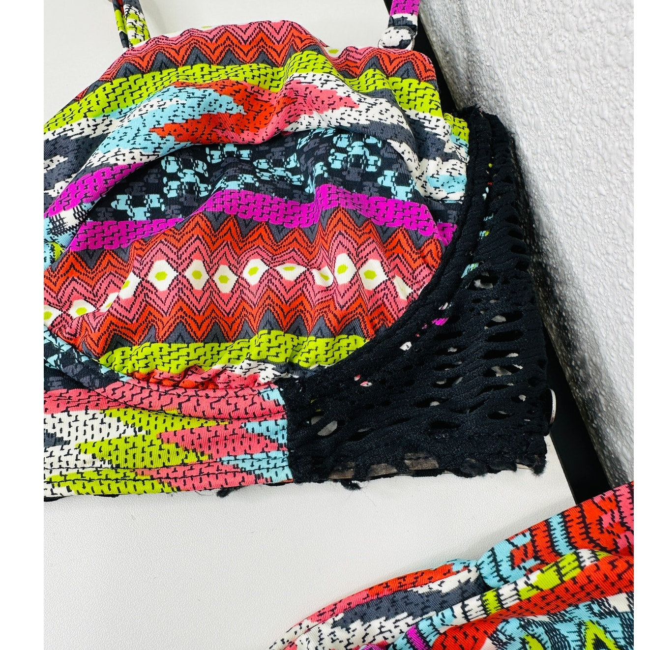 Billabong Black Blue Purple Green Multi Abstract Print Bikini M