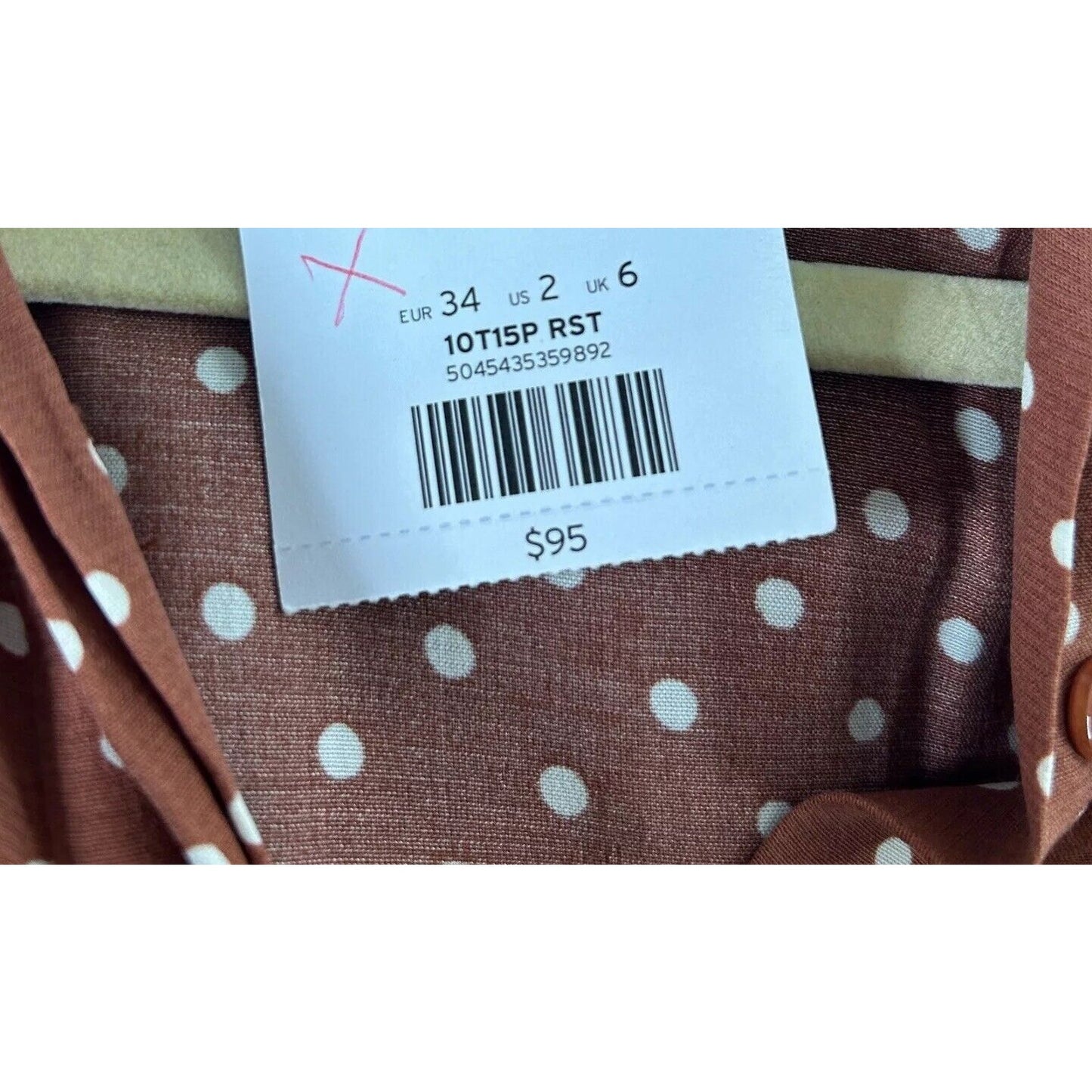 Topshop Brown Cream Polka-Dot 3/4 Sleeve Front Button Pleated Slit Maxi Dress 2