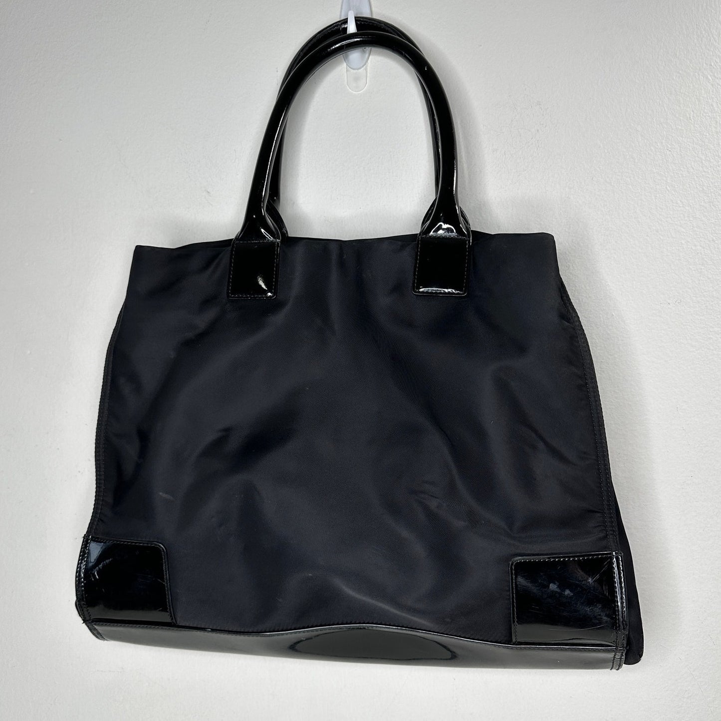 Tory Burch Black Canvas & Patent Leather Tote Bag 11 x 17