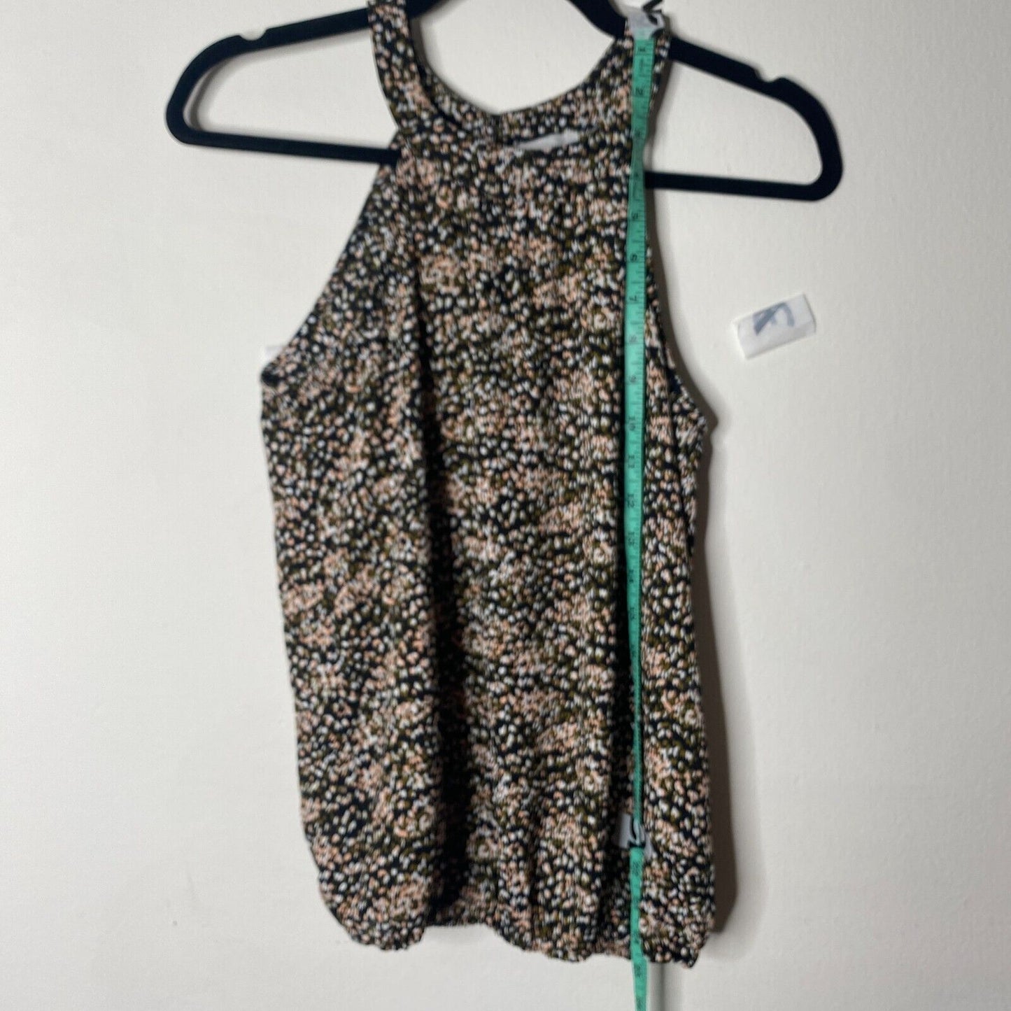 Allison Joy Black Peach Cream & Olive Print Halter Neck Sleeveless Tank Blouse S