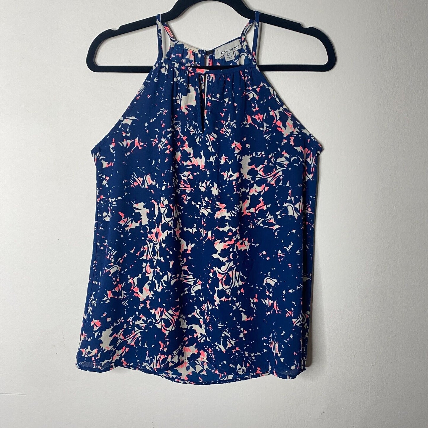 Allison Joy Cassidy Tank Navy Pink Keyhole VNeck Sleeveless Back Button XS