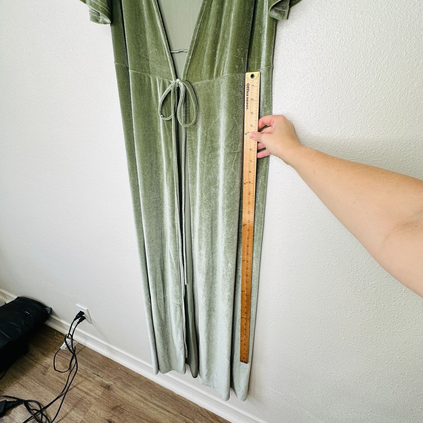 Baltic Born Light Sage Green Velour Short Flutter Sleeve Maxi Wrap Dress S