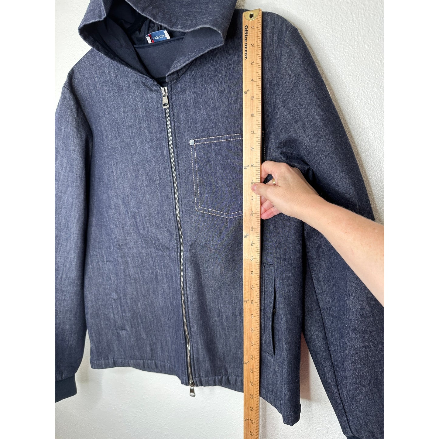 Moncler Maglia Cardigan Dark Wash Denim Blue Zip Hooded Jacket L