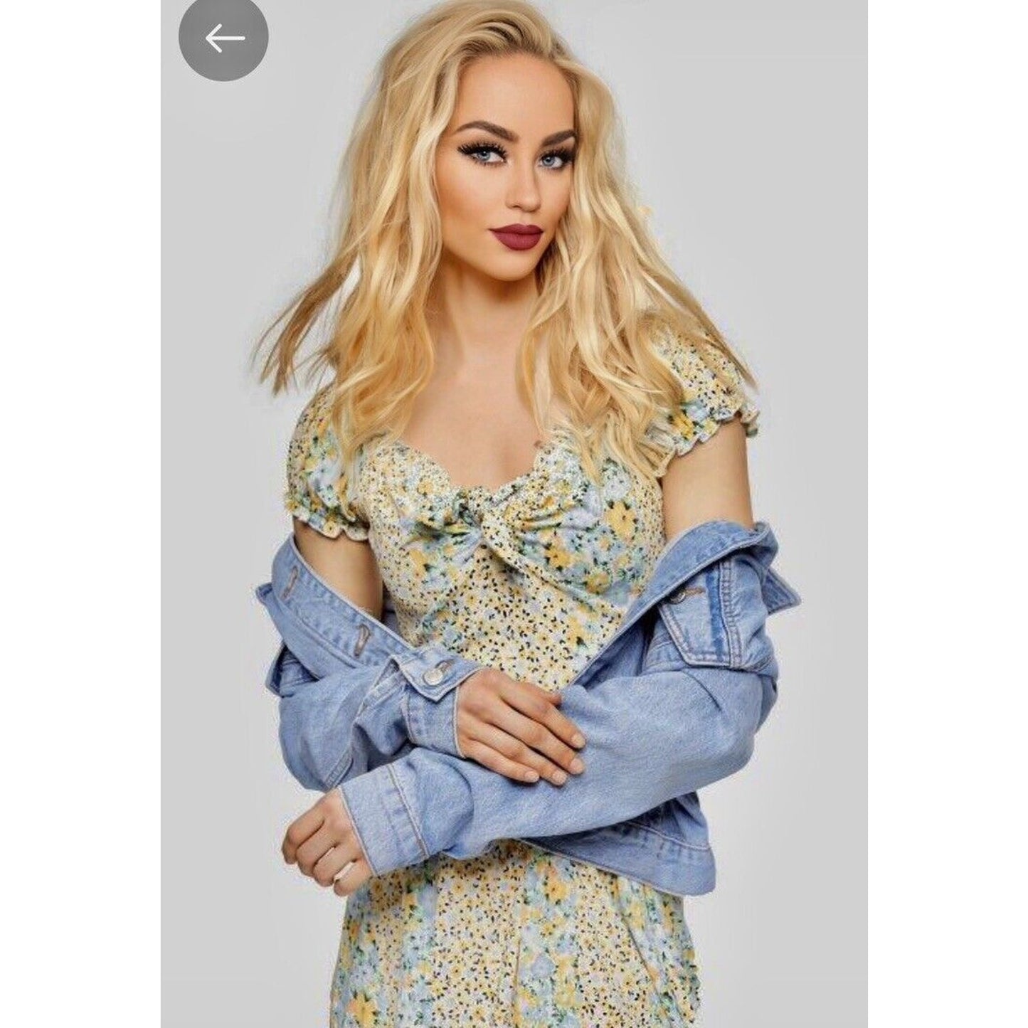 Topshop Cute Yellow Multi Color Ditsy Floral Off Shoulder Mini Puff Sleeve 4