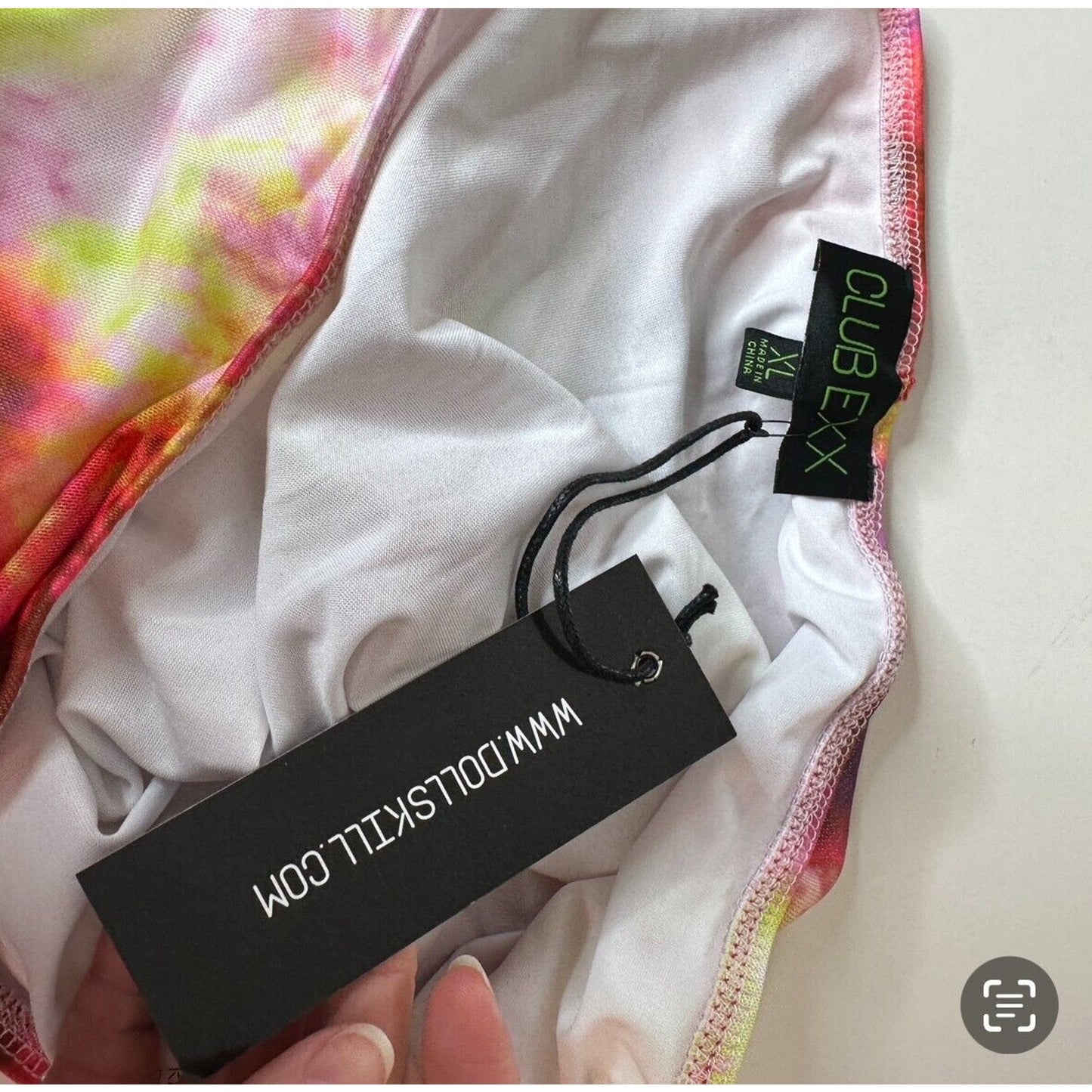 Club Exx Long Sleeve Mesh Crop and Matching Mini Skirt Tie Dye Pink Yellow Red L