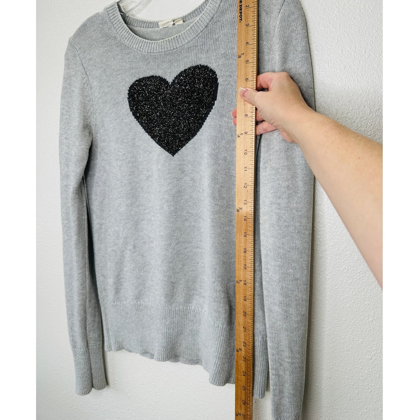 Gap Light Gray Metallic Heart Intarsia Crewneck Pullover Long Sleeve Sweater S