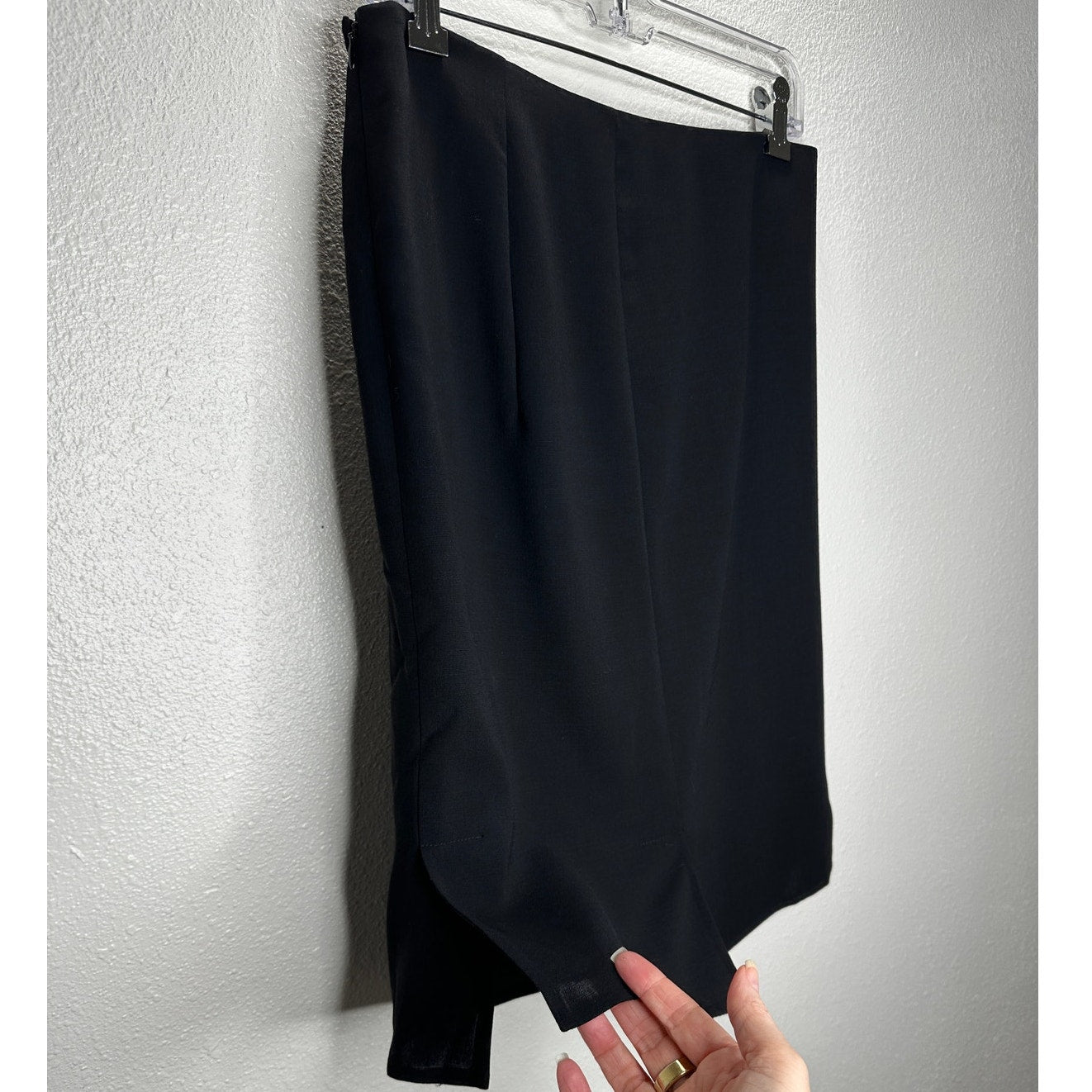 Akris Black Wool Blend Pencil Skirt 4 Hem Slits Front & Side Zippers 6