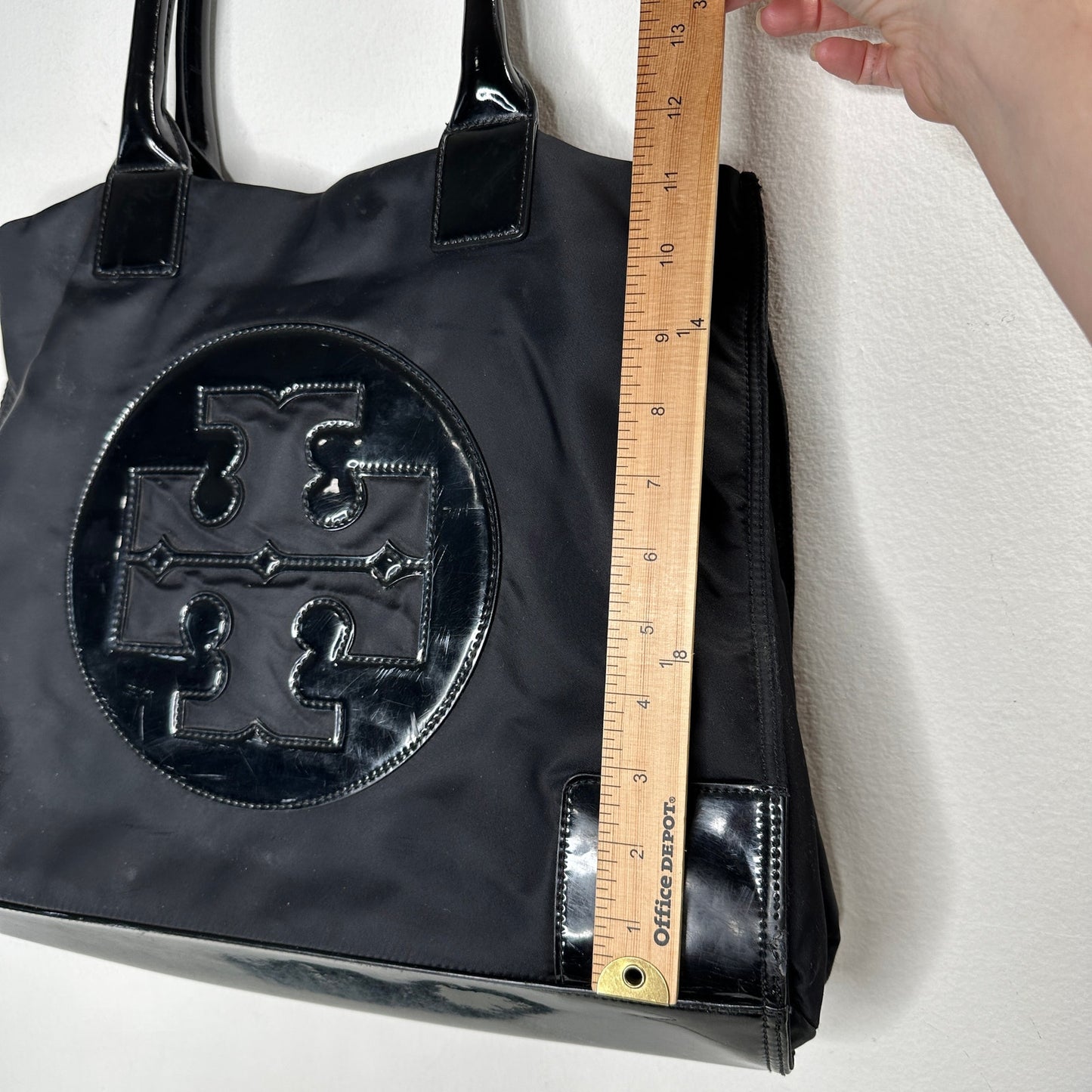 Tory Burch Black Canvas & Patent Leather Tote Bag 11 x 17