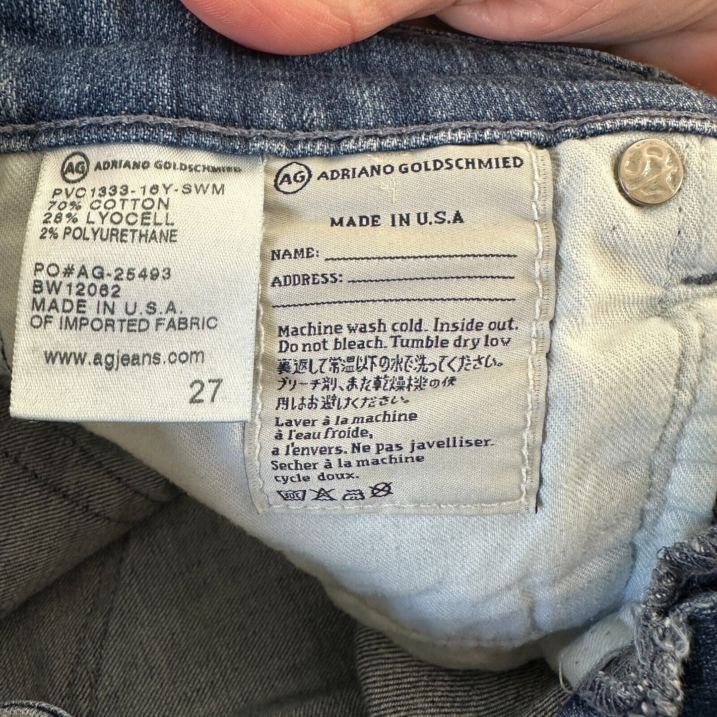 Ag Adriano Goldschmeid Distressed Med Wash The Stilt Cigarette Roll Up Jeans 27