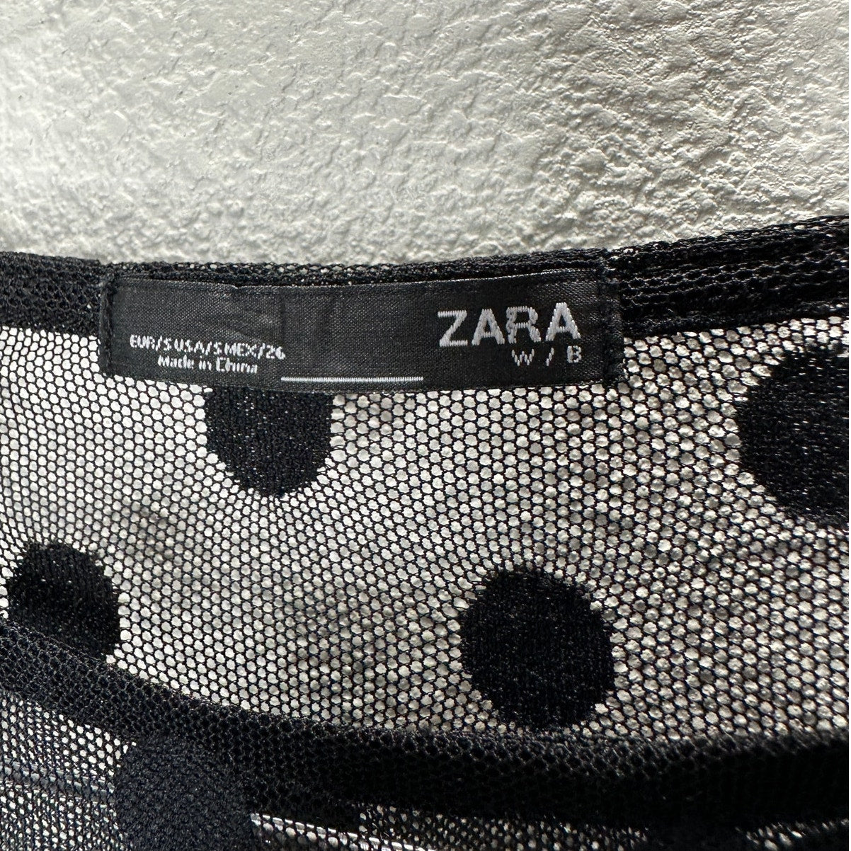 Zara Black Sheer Mesh Polka Dot Long Sleeve round Neck Top Small