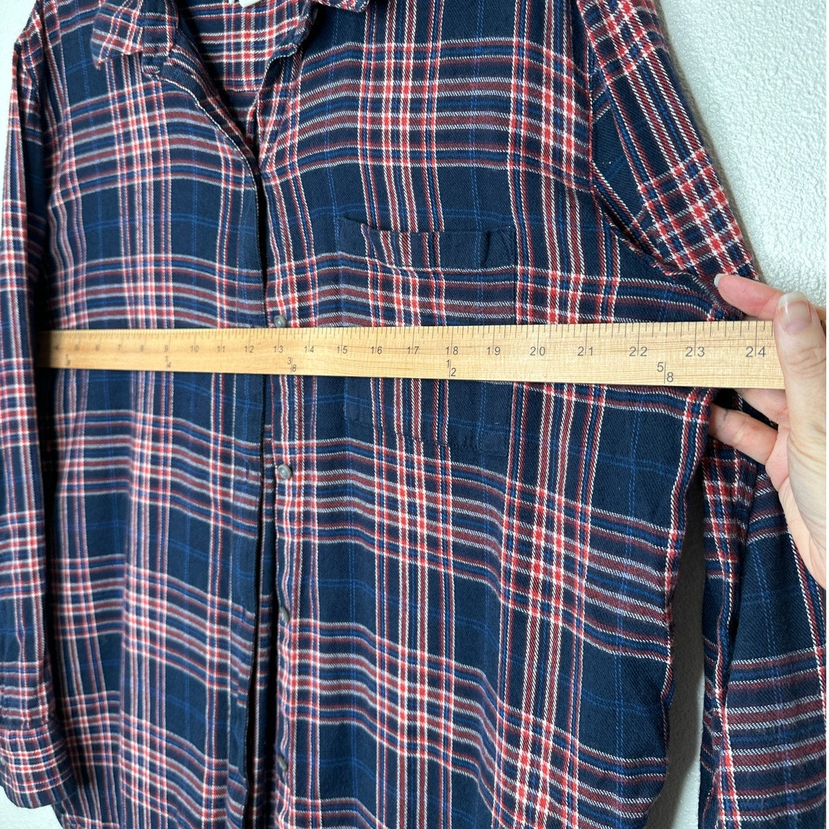 Treasure & Bond Navy Red White Plaid Collared Button Down Boyfriend Shirt L