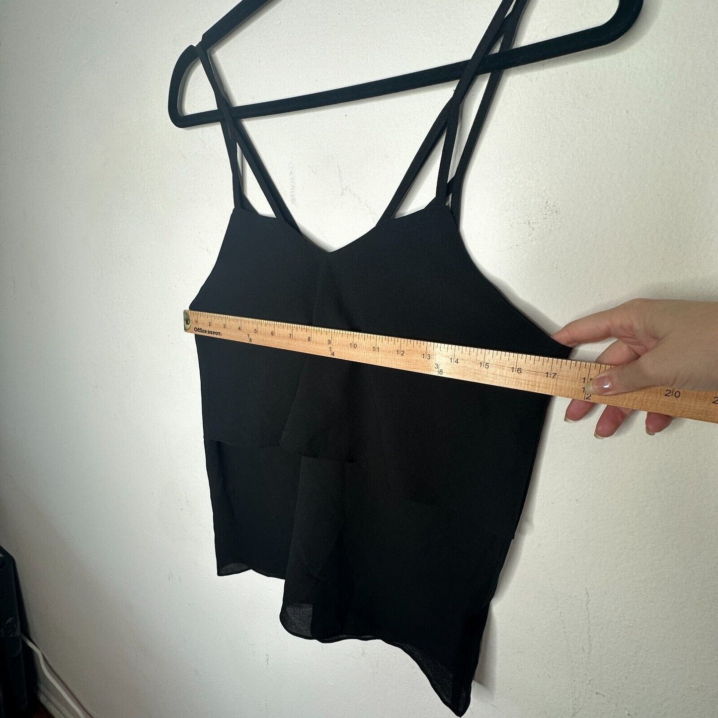 Love Riche Sexy Strappy Jet Black Tiered Flowy Layer Vneck Cami Top Blouse S