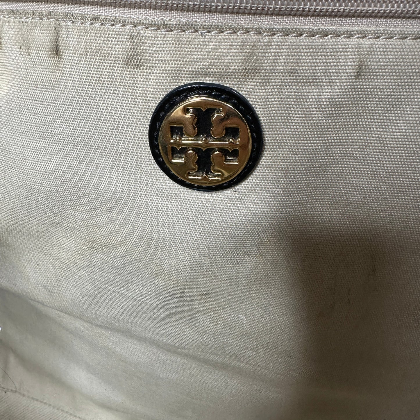 Tory Burch Black Canvas & Patent Leather Tote Bag 11 x 17