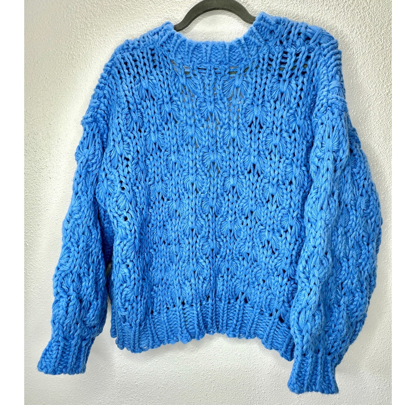 Vici Dusty Blue Chunky Knit Oversized Open Front Cardigan Sweater S