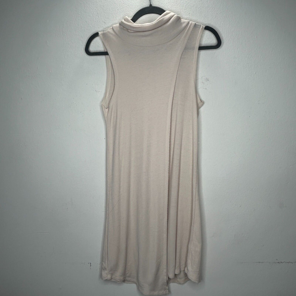 Hyfve Soft Cream Mock Neck Sleeveless Rib Knit Faux Asymmetrical Back Zip Dress