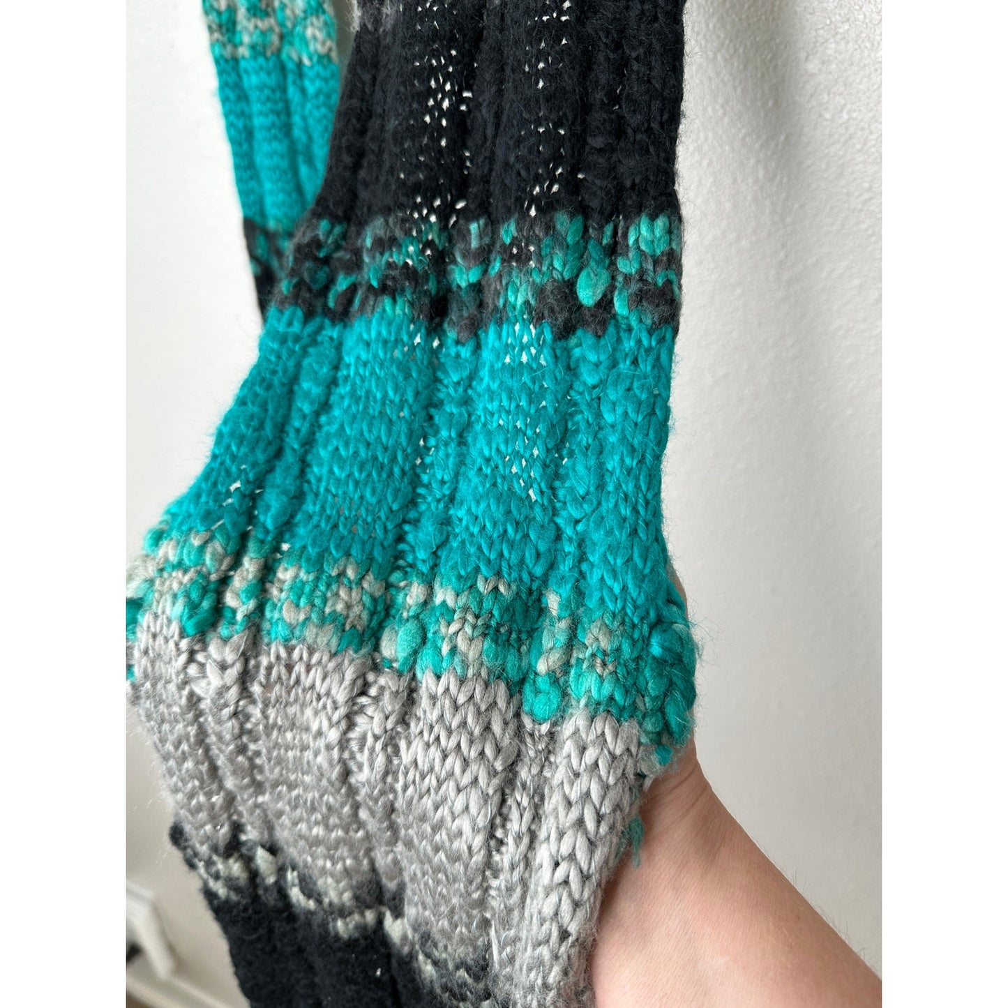 Billabong Black Gray & Teal Knit Scarf with Fringe OS