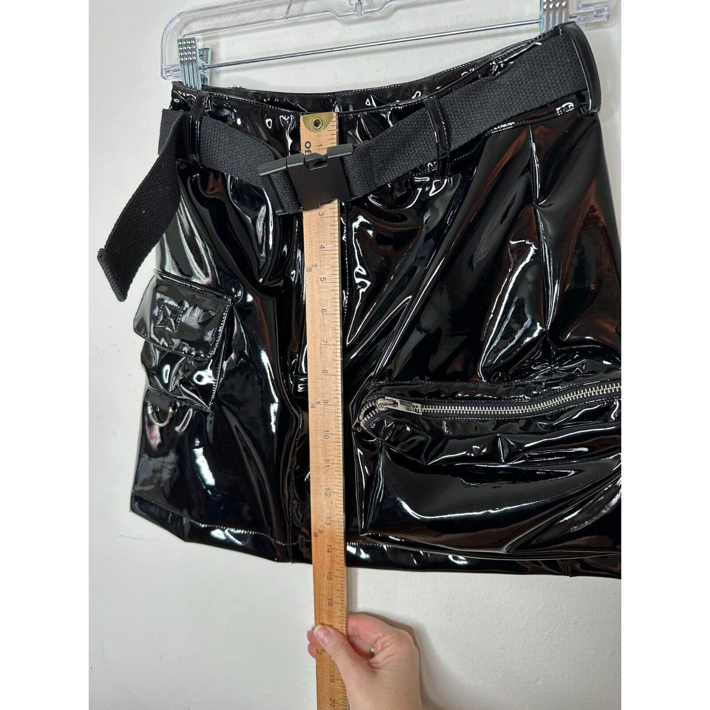 NWOT I AM GIA Edam Skirt PVC Mini High Waist Utility Pockets Silver Trim S