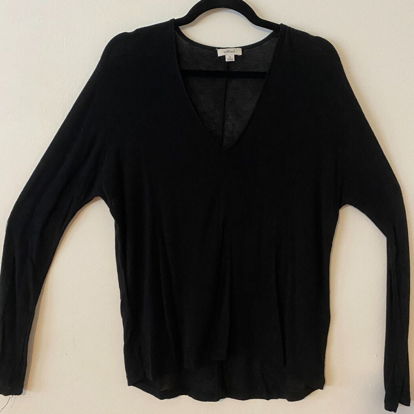 Aritizia Wilfred Black Thin Sheer Deep V-Neck Long Sleeve Sweater Jumper Top XS