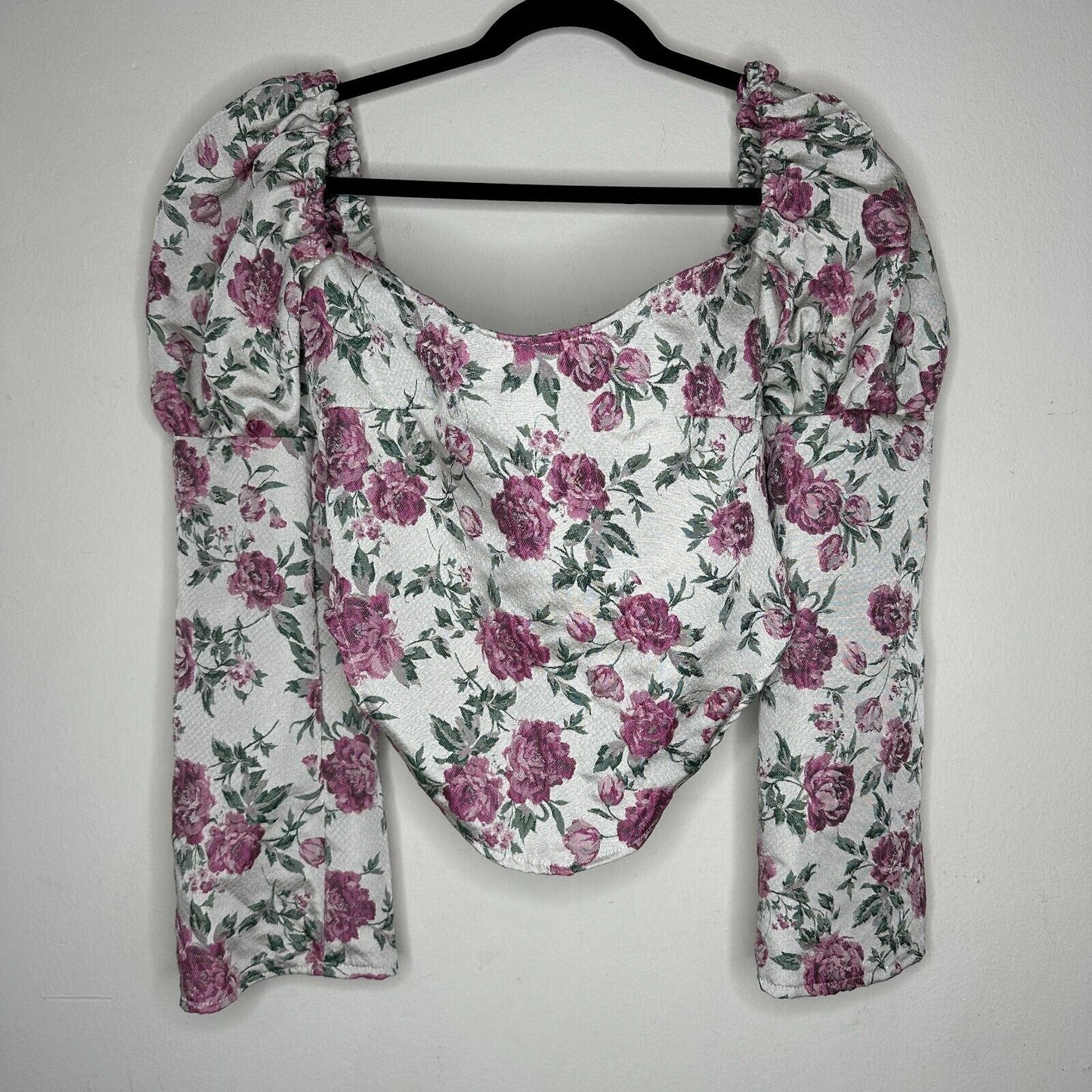 Olivia Rose The Label Cream Pink Green Floral Square Neck Puff Sleeve Crop XL