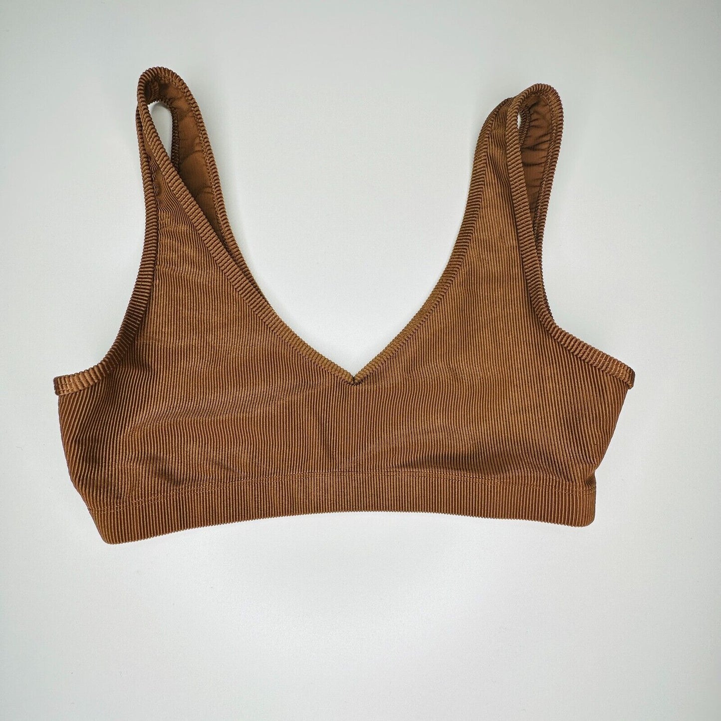 Weworewhat Brown V-Neck Form Fitting Stretch Pullover Ribbed Sports Bra Medium