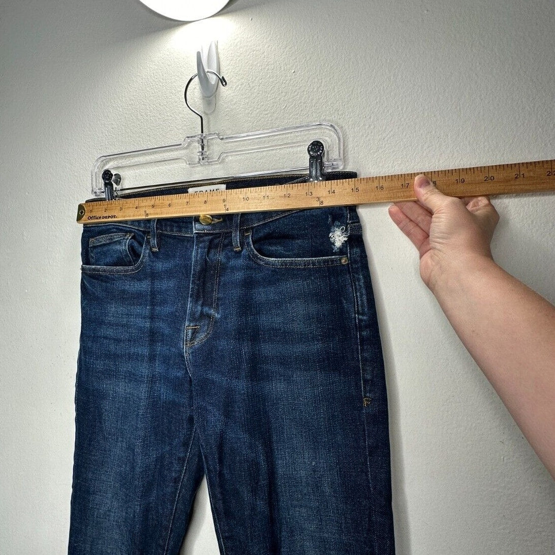 Frame Denim Le Boy Pondview Cropped Frayed Hem Straight Leg Jean Dark Wash 27
