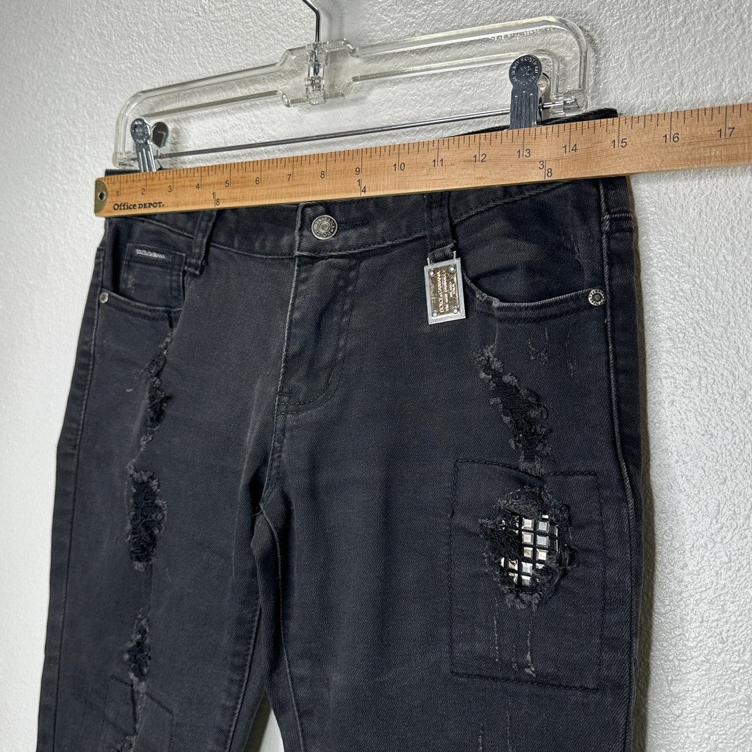Dolce & Gabbana Dark Gray Distressed Studded Low Rise Skinny Jeans 6