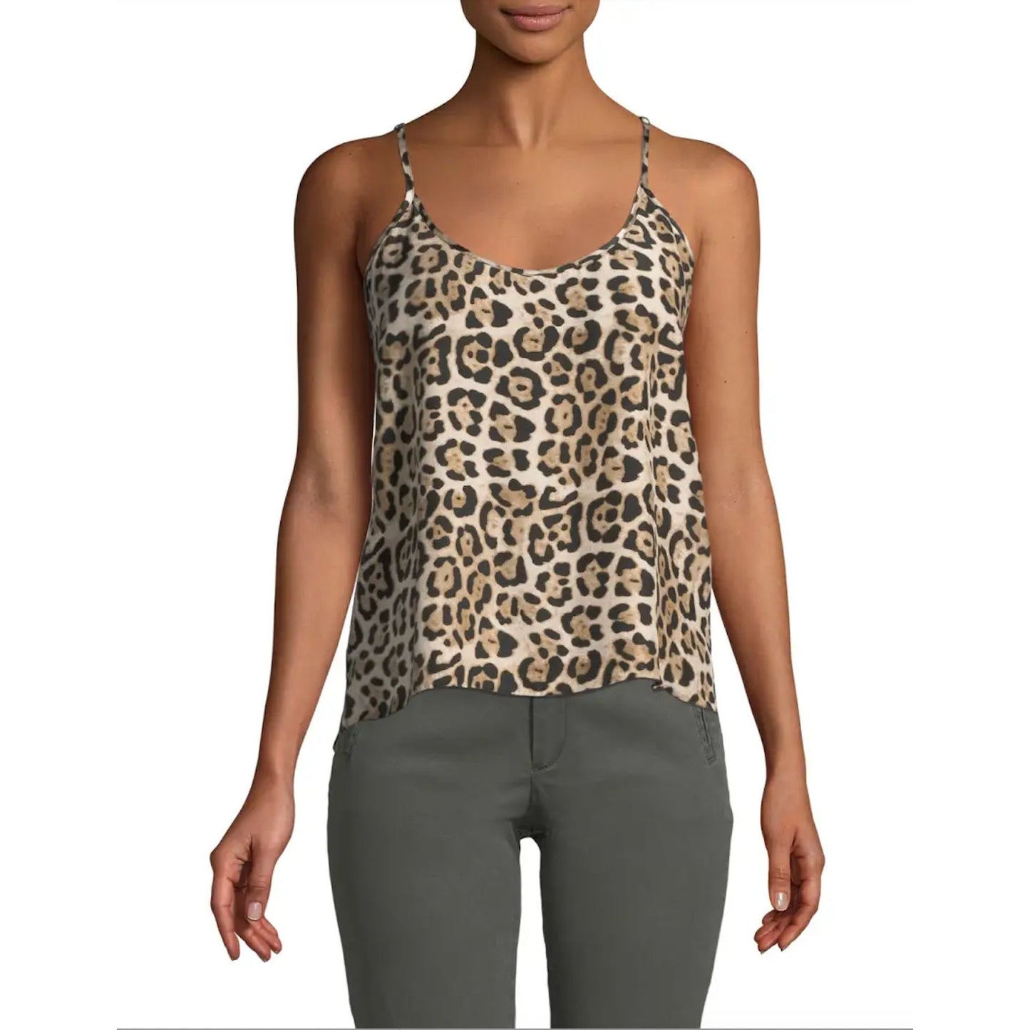 ATM Leopard Print Silk Charmeuse Spaghetti Strap Cami Top Small