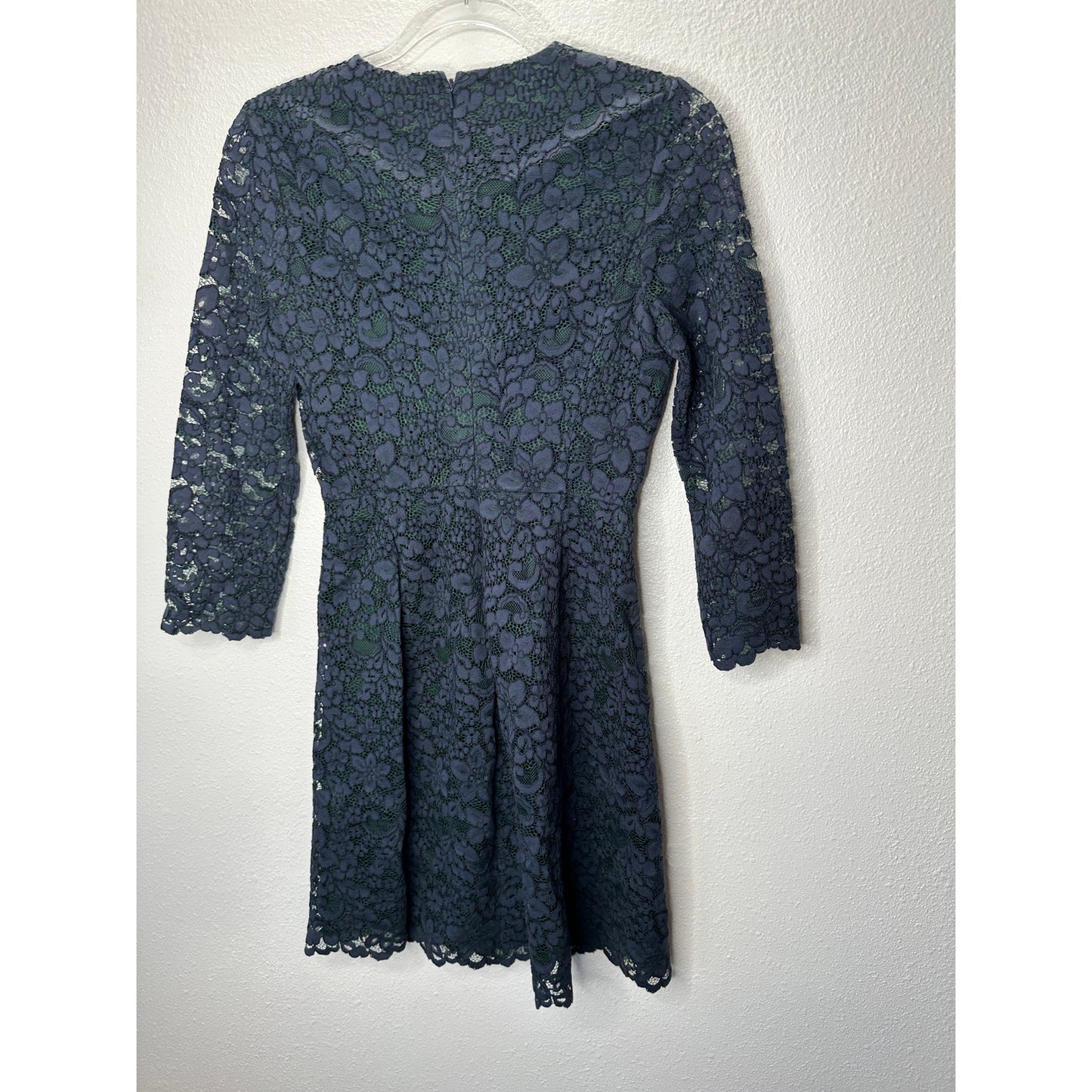 Tory Burch Black Lace with Green Contrast Underlay Jewel Neckline Dress 2