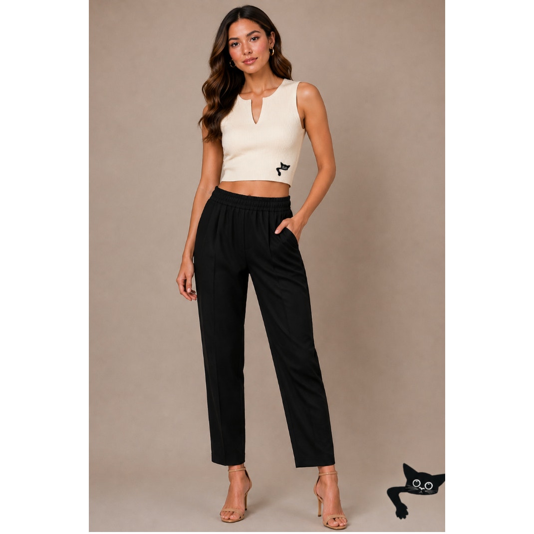 Everlane Black Italian GoWeave Easy Pull On 100% Lt Weight Wool Pockets Pant 0