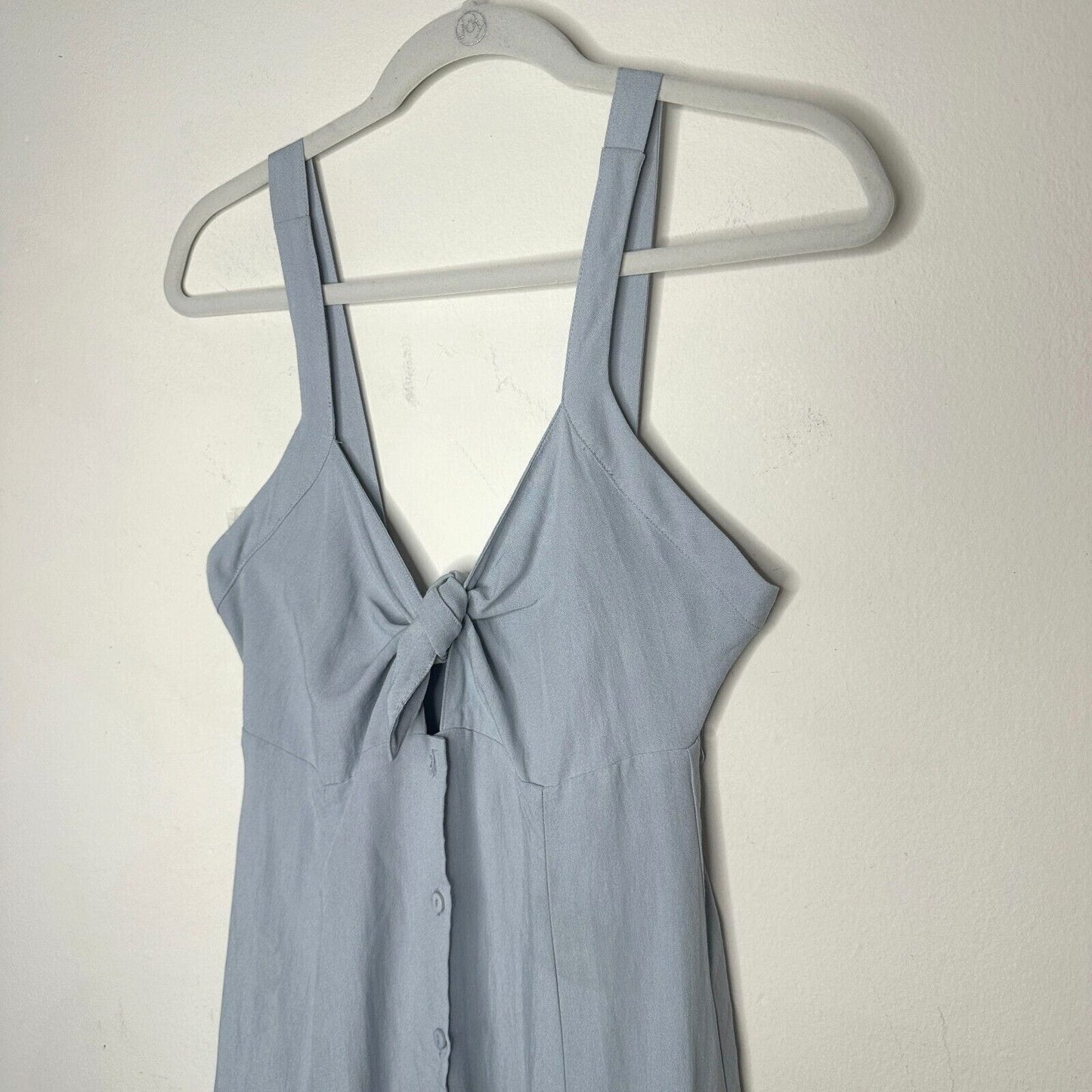ASTR The Label Light Blue Denim Linen Tie Front Button Closure Midi Dress Medium