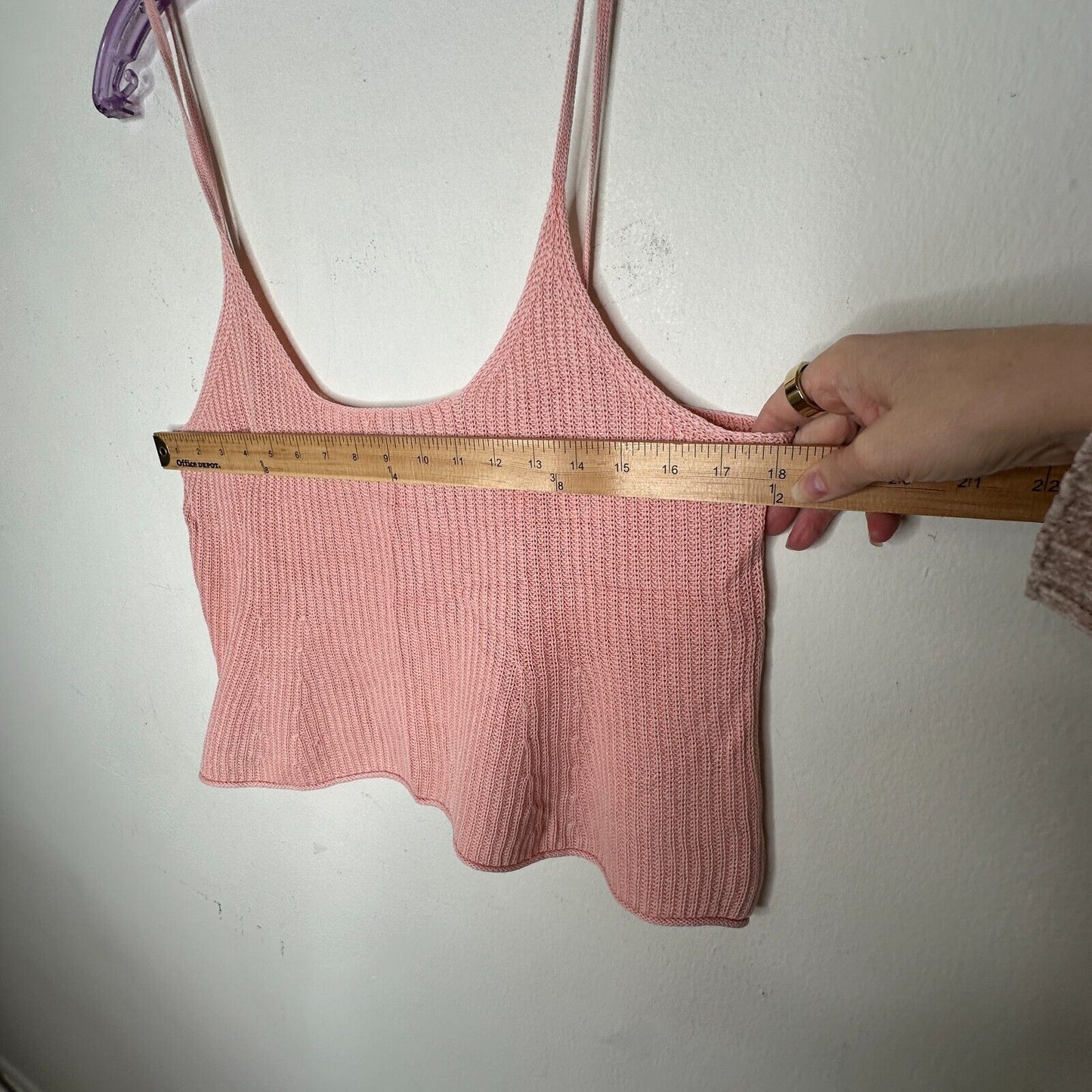 BDG Pink Rib Knit Spaghetti Strap Deep Scoop Neck Crop Top Boxy Sweater M