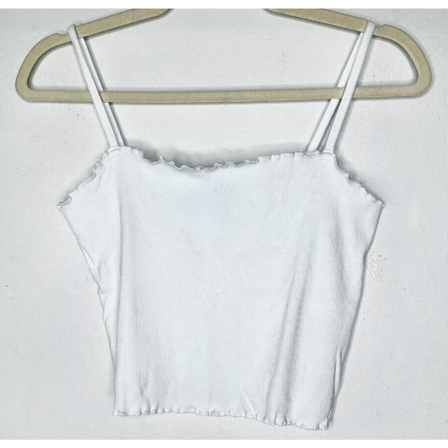 Topshop White Sleeveless Lettuce Hem and Neck Spaghetti Strap Knit Crop Top 10