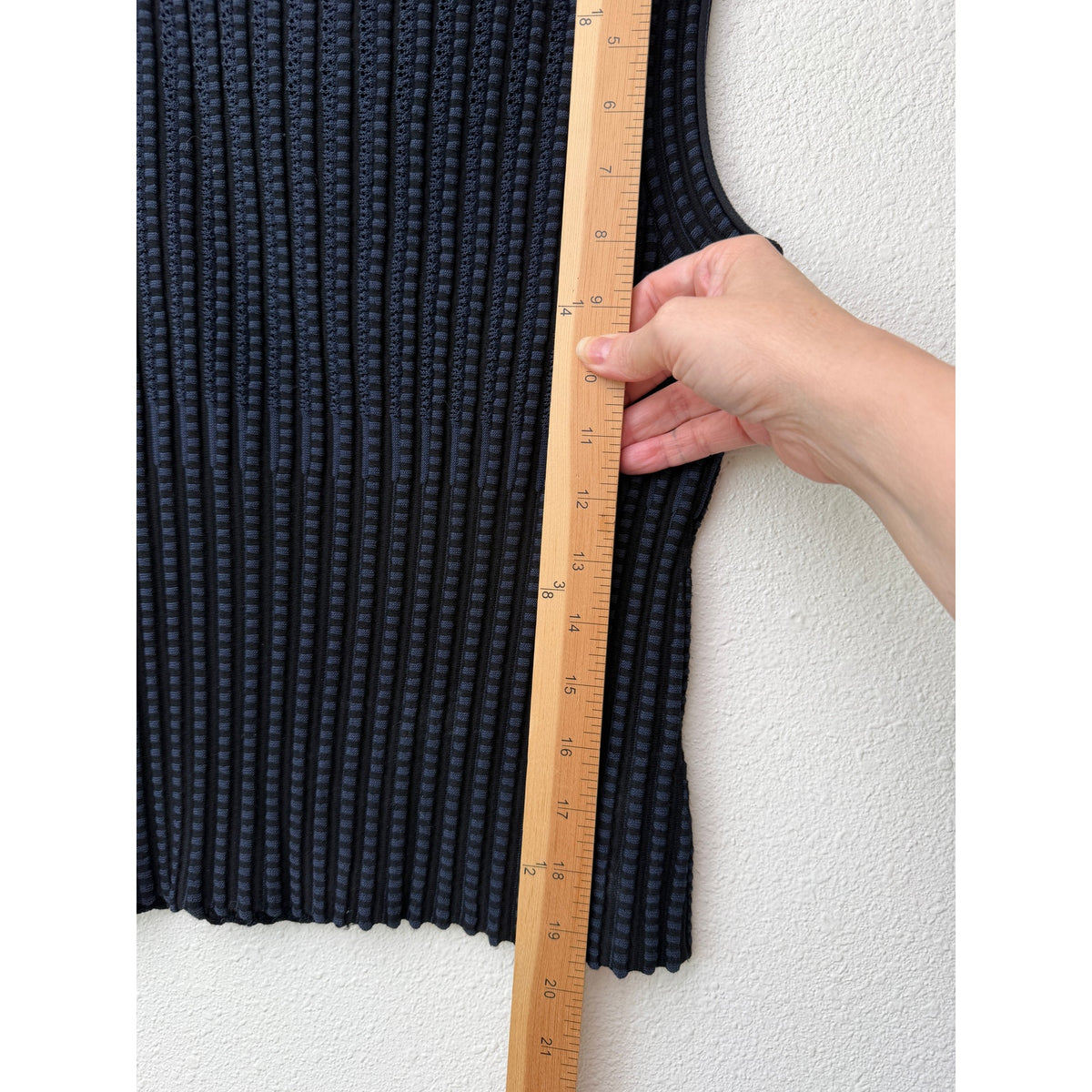 Theory Black Blue Stripe Ribbed Sleeveless Mock Neck Knit Top US S
