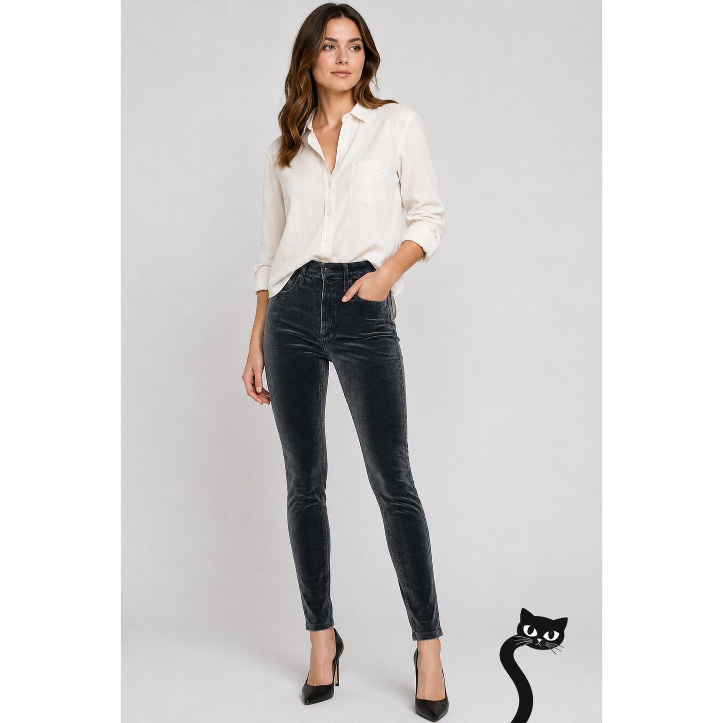NWT AG Adriano The Farrah Steel Gray High Waist Skinny Velvet Jeans